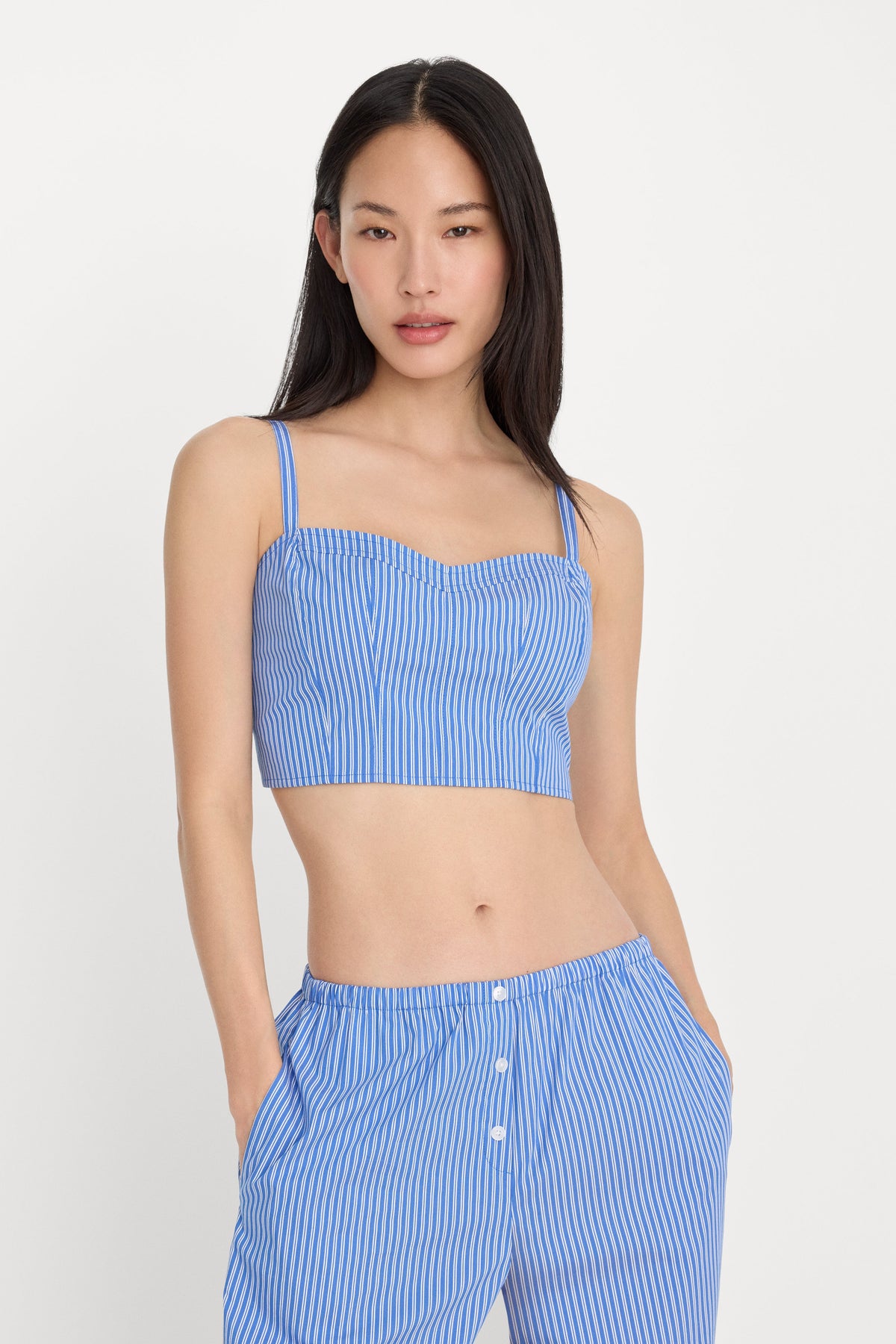 Luxury POPLIN BUSTIER CAMI TOP BLUE AND WHITE STRIPE