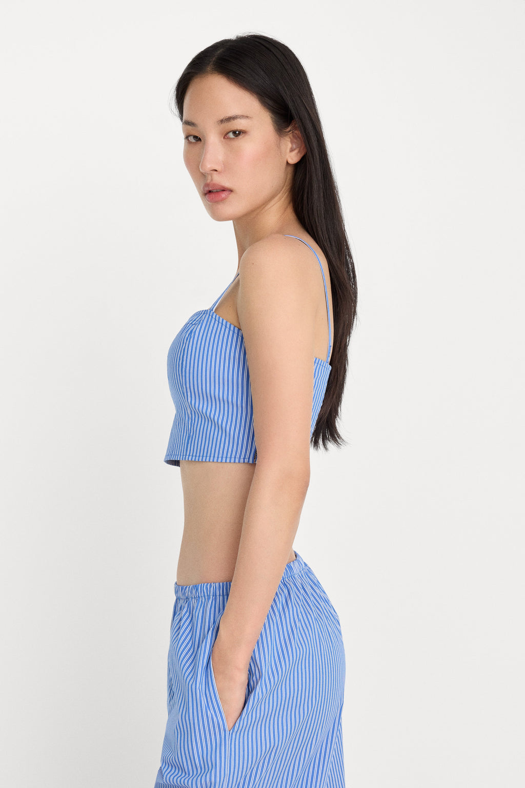 Luxury POPLIN BUSTIER CAMI TOP BLUE AND WHITE STRIPE