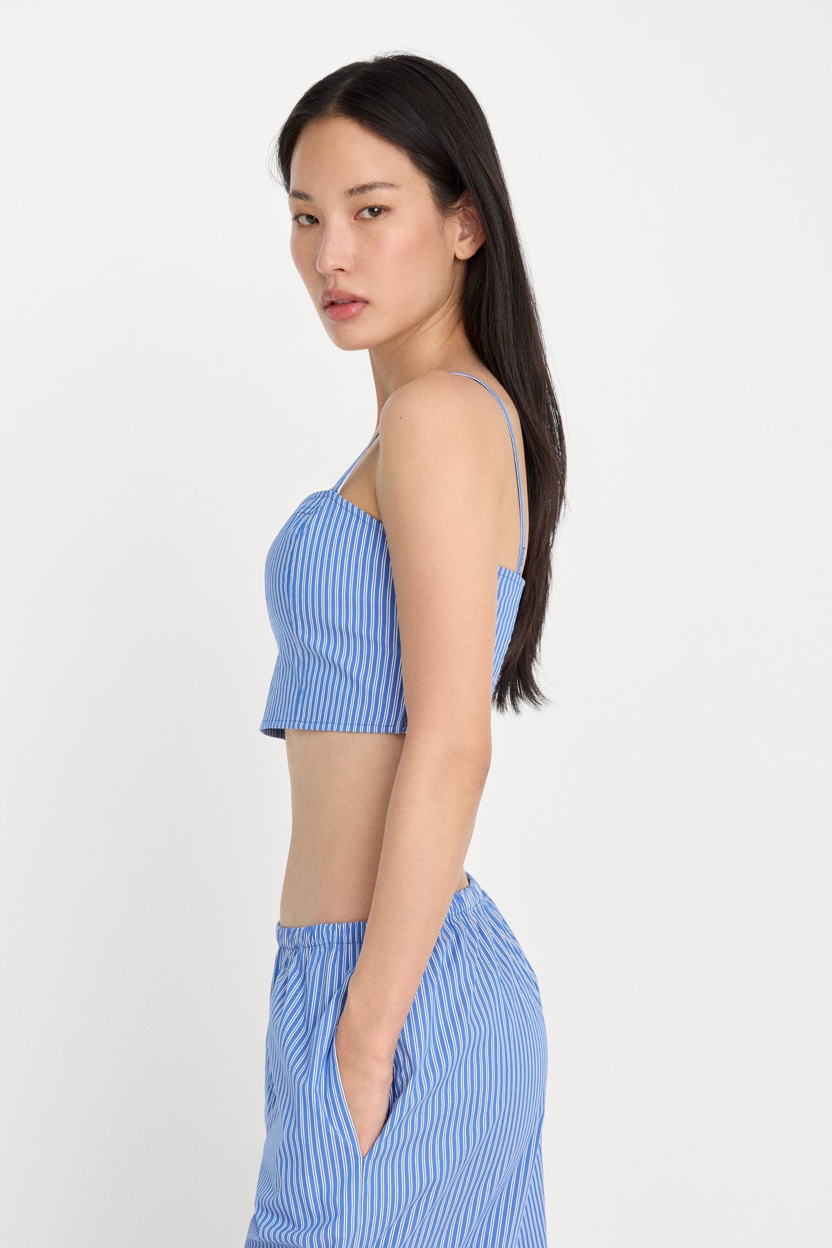 Luxury POPLIN BUSTIER CAMI TOP BLUE AND WHITE STRIPE