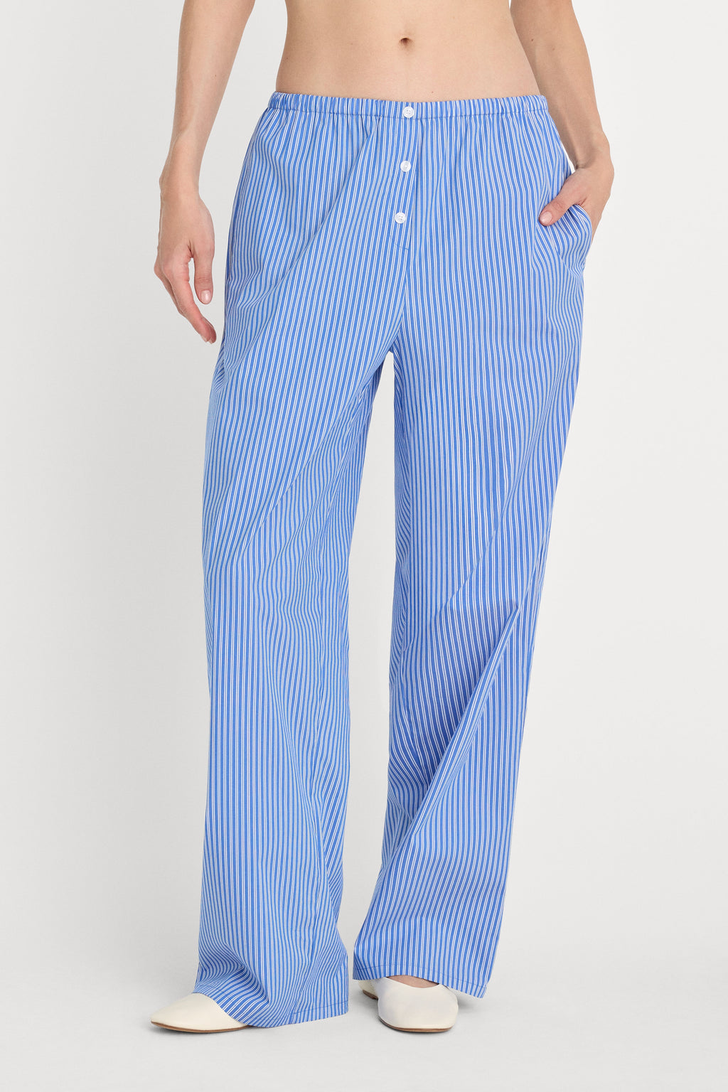 Luxury POPLIN PULL ON PANTS BLUE & WHITE STRIPE