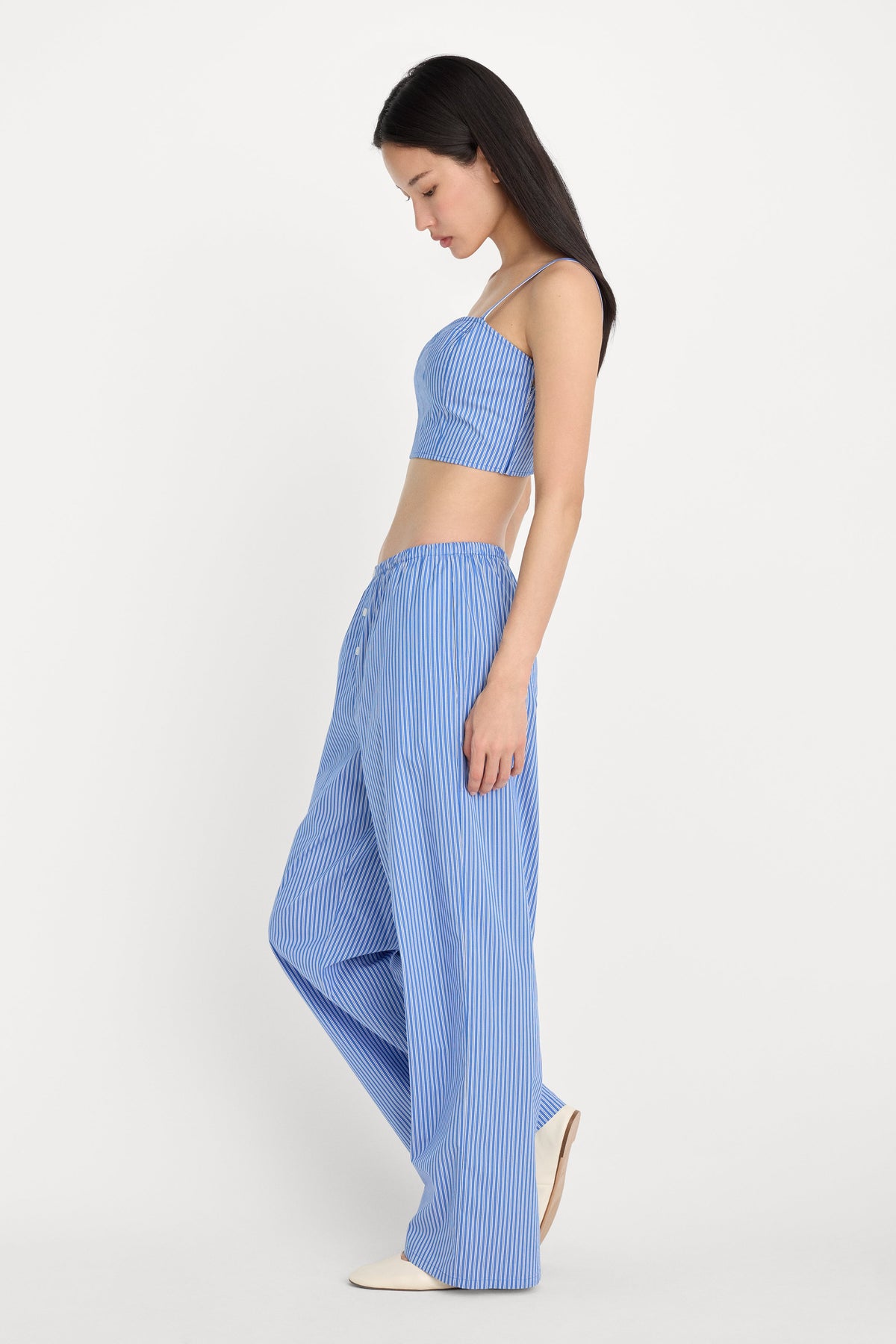 Luxury POPLIN PULL ON PANTS BLUE & WHITE STRIPE