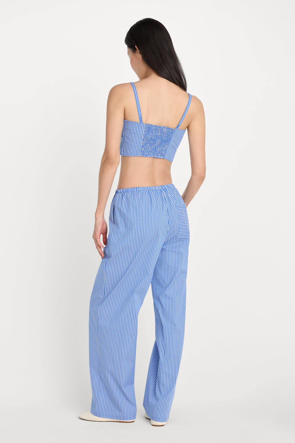 Luxury POPLIN PULL ON PANTS BLUE & WHITE STRIPE