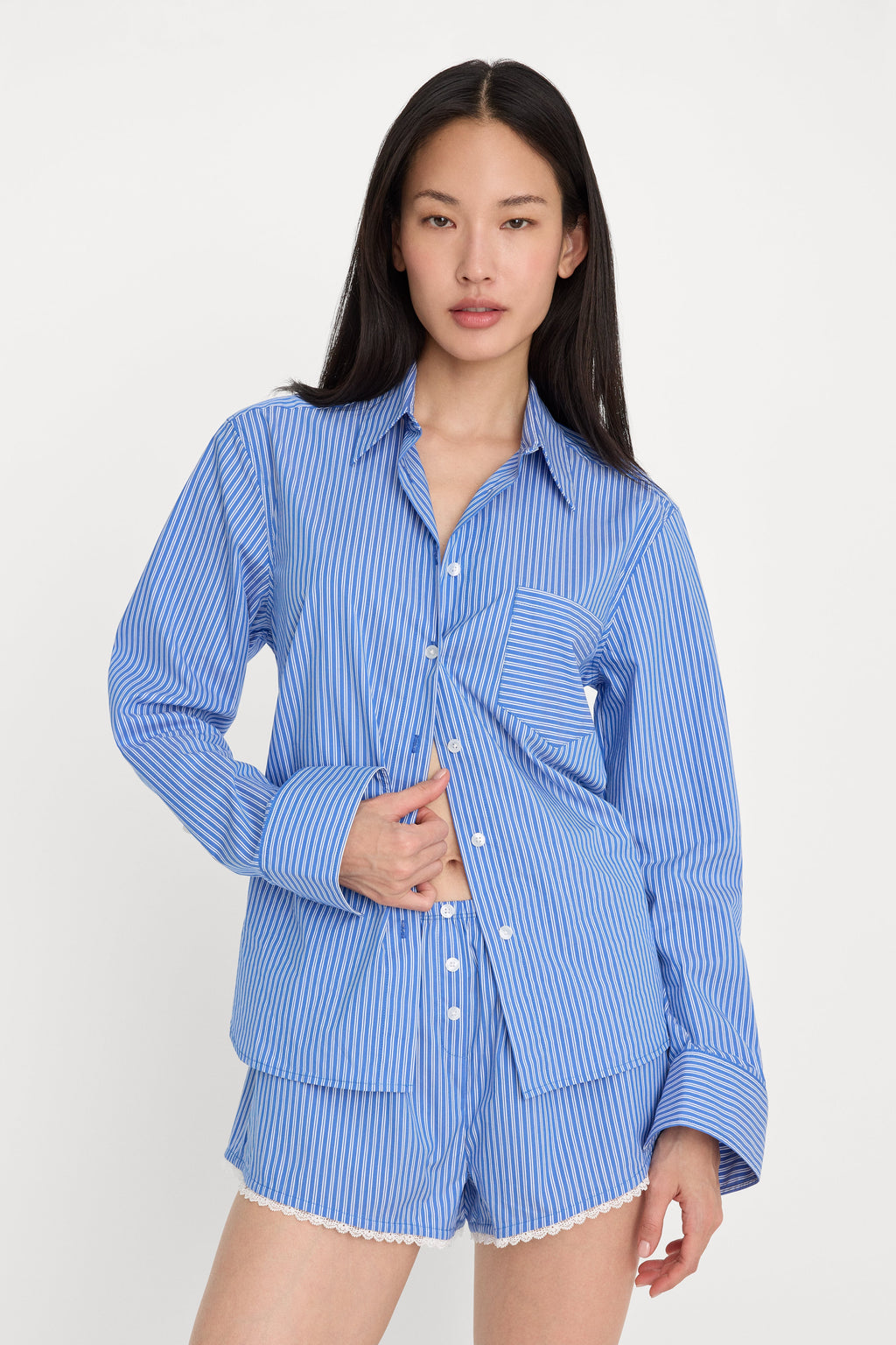 Luxury POPLIN CLASSIC BOXY SHIRT BLUE & WHITE STRIPE