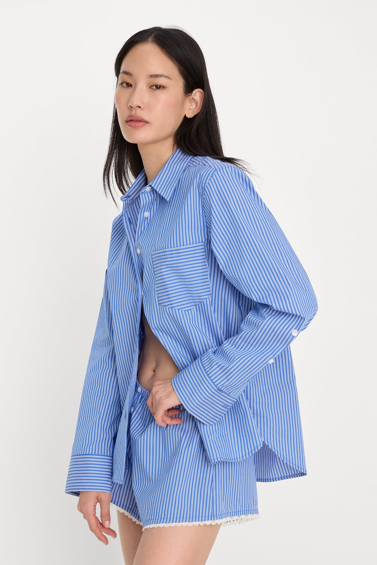 Luxury POPLIN CLASSIC BOXY SHIRT BLUE & WHITE STRIPE