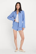 Luxury POPLIN PULL ON BOXER SHORTS BLUE & WHITE STRIPE