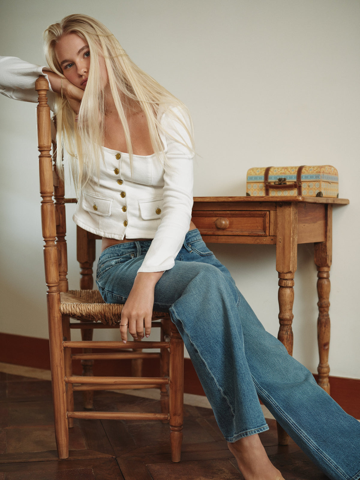 Luxury DENIM FITTED BUTTON FRONT JACKET COTTON WHITE