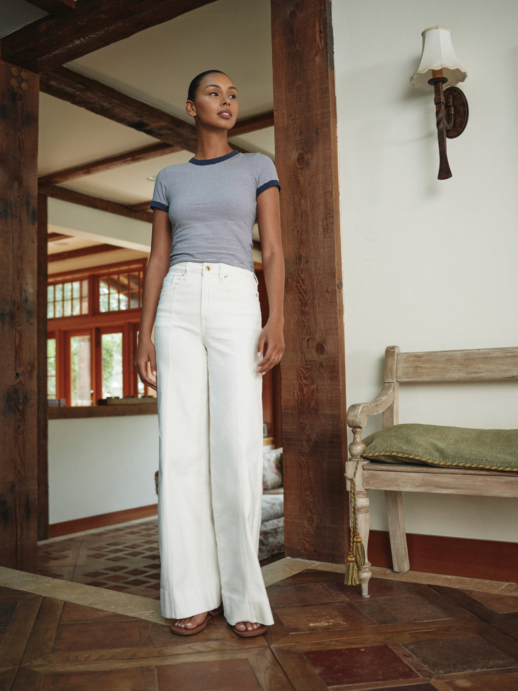 Luxury GOOD WAIST PALAZZO JEANS COTTON WHITE