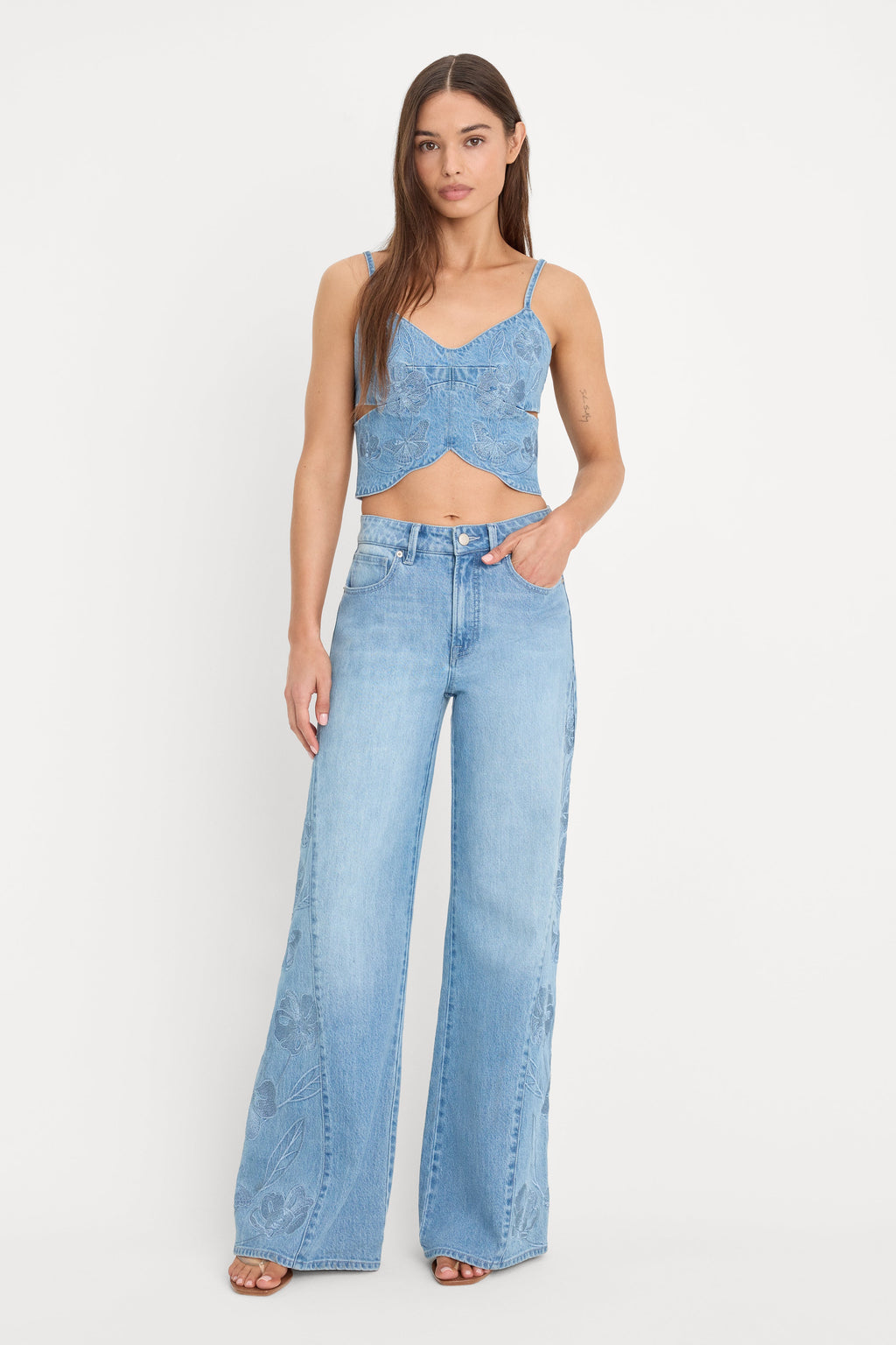 Luxury DOLLY JOLEANS EMBROIDERED GOOD WAIST PALAZZO JEANS INDIGO1202