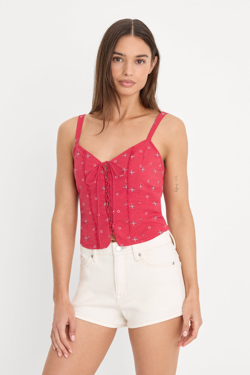Luxury DOLLY LACE UP POPLIN TANK FLARE BANDANA PRINT