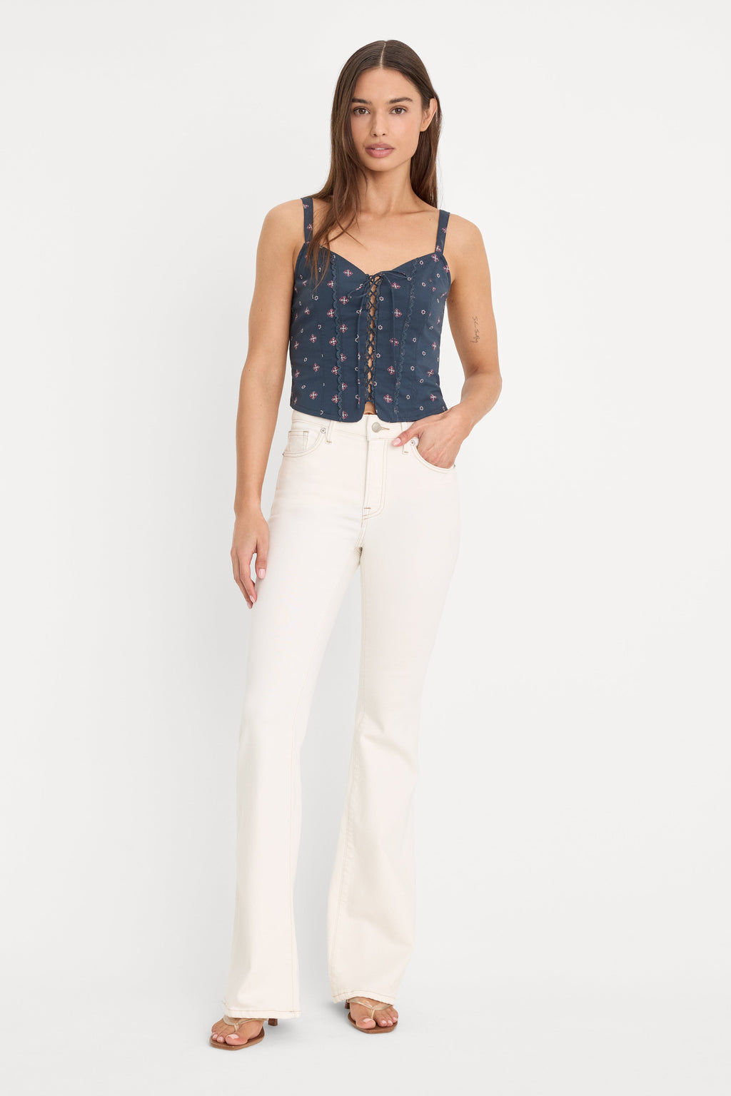 Luxury DOLLY LACE UP POPLIN TANK NEW NAVY BANDANA PRINT