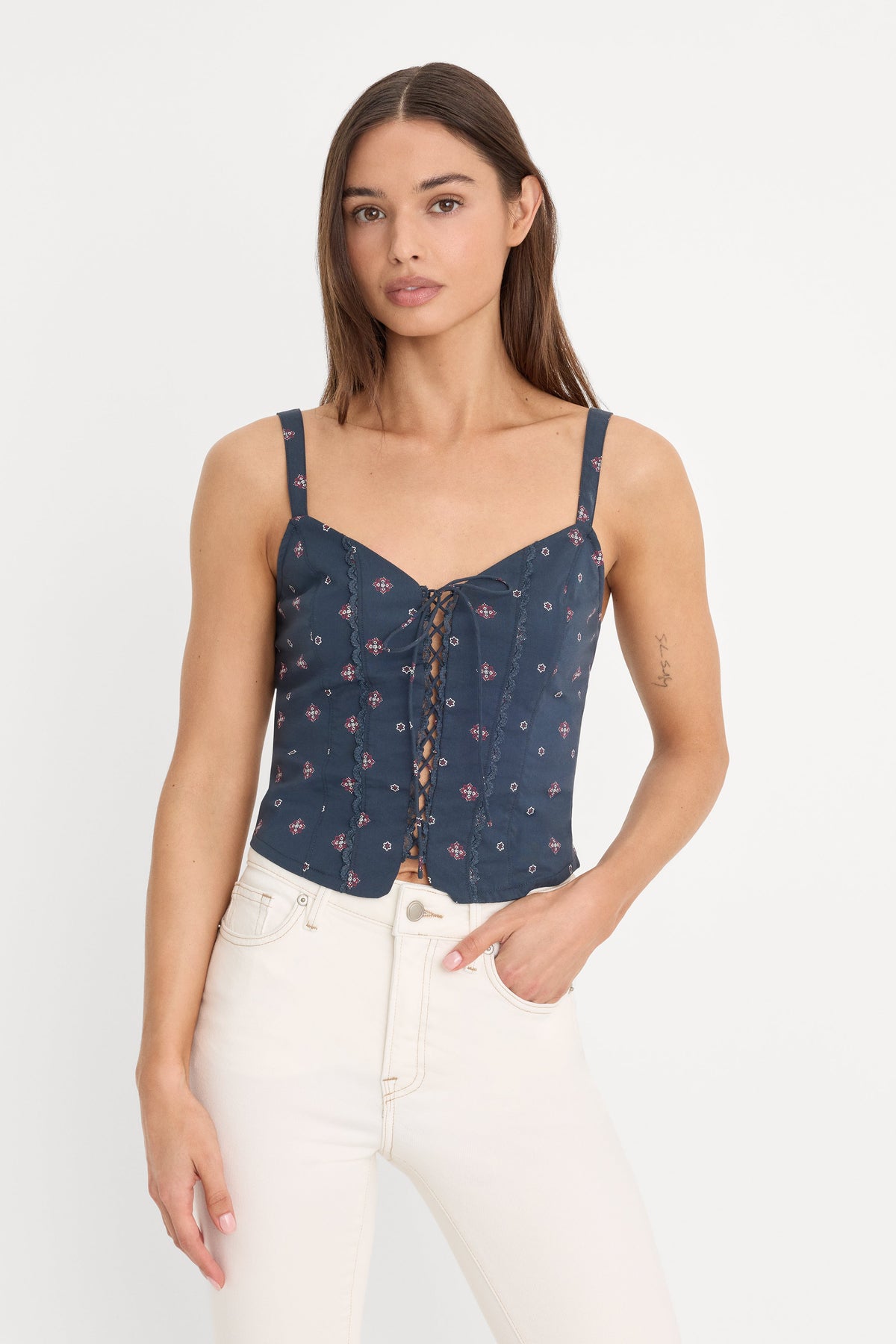 Luxury DOLLY LACE UP POPLIN TANK NEW NAVY BANDANA PRINT
