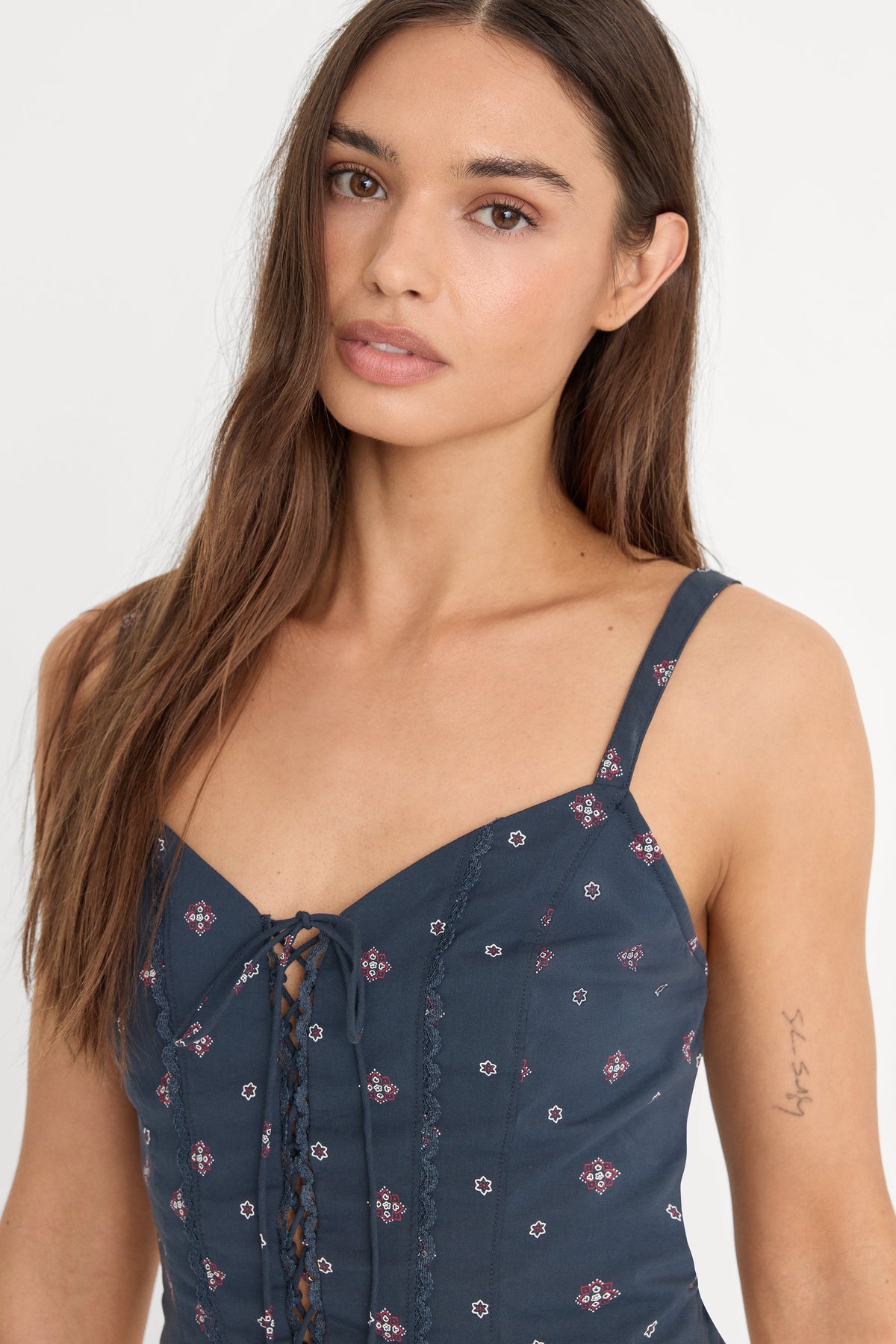 Luxury DOLLY LACE UP POPLIN TANK NEW NAVY BANDANA PRINT