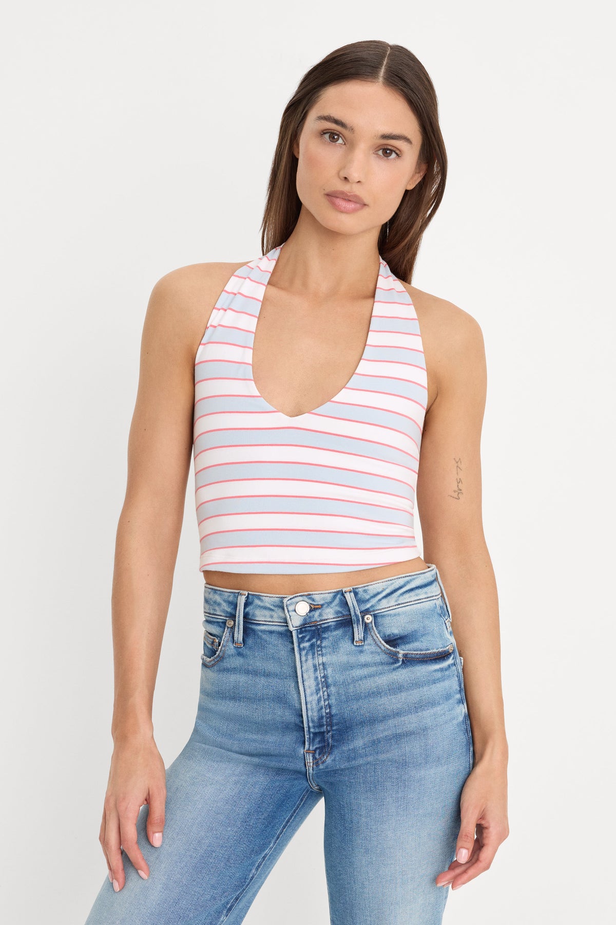 Luxury THE HALTER TANK SKY STRIPE