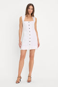Luxury MINI BUTTON FRONT DRESS WHITE001