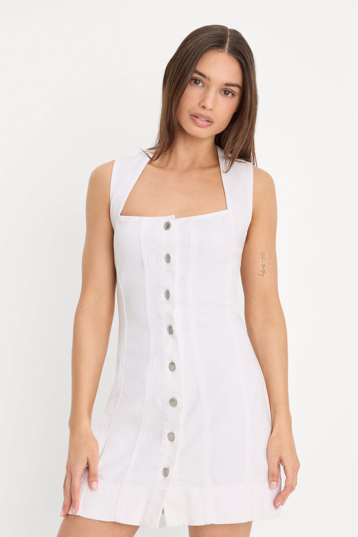 Luxury MINI BUTTON FRONT DRESS WHITE001
