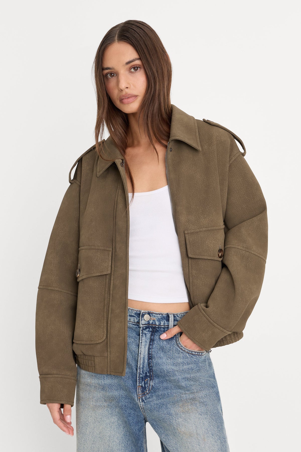 Luxury THE BETTER THAN LEATHER BOMBER JACKET STONE