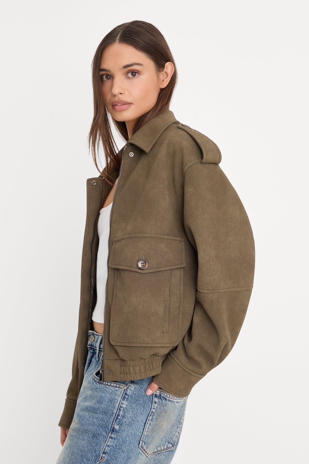 Luxury THE BETTER THAN LEATHER BOMBER JACKET STONE