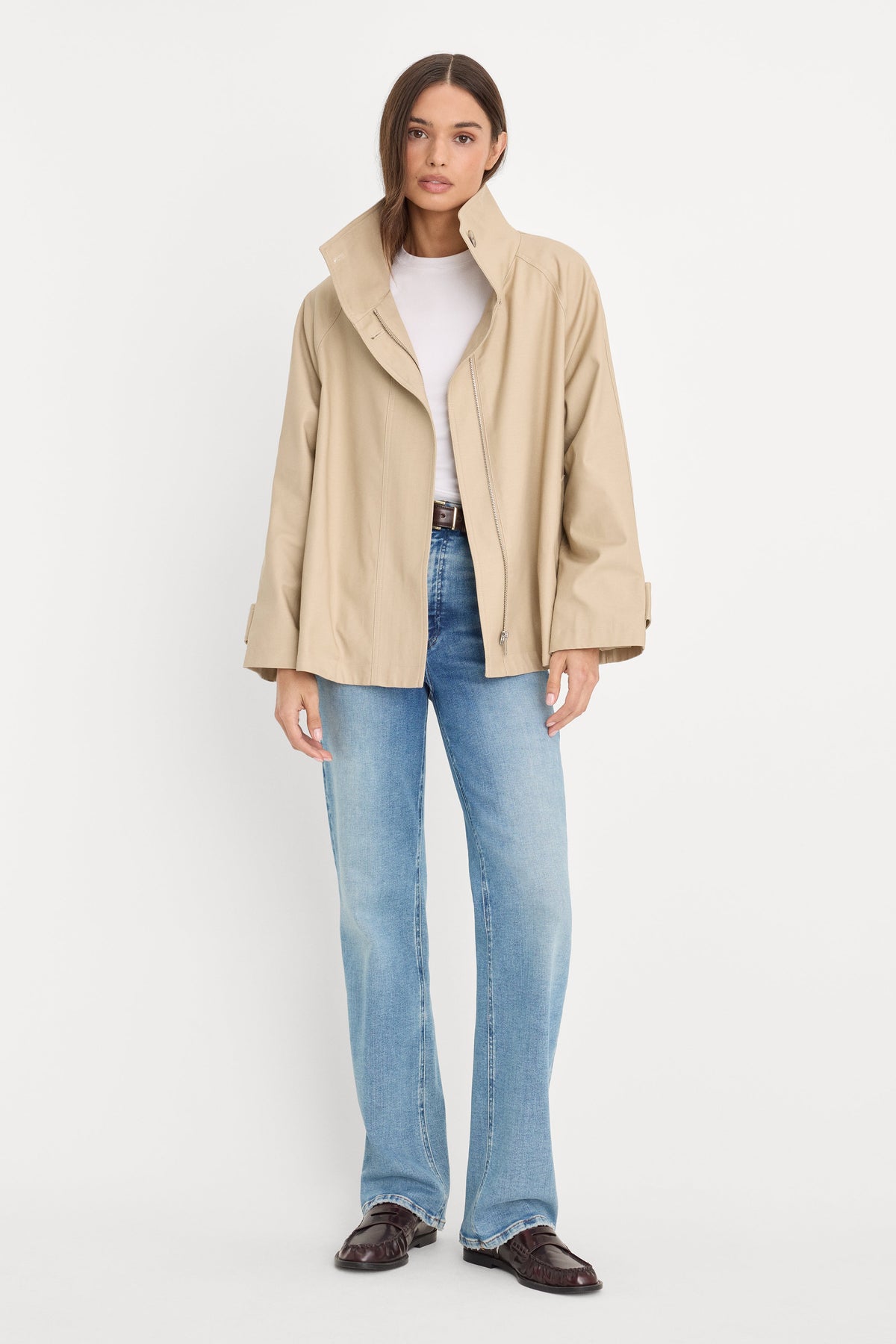 Luxury THE FUNNEL NECK TRENCH LIGHT TAUPE