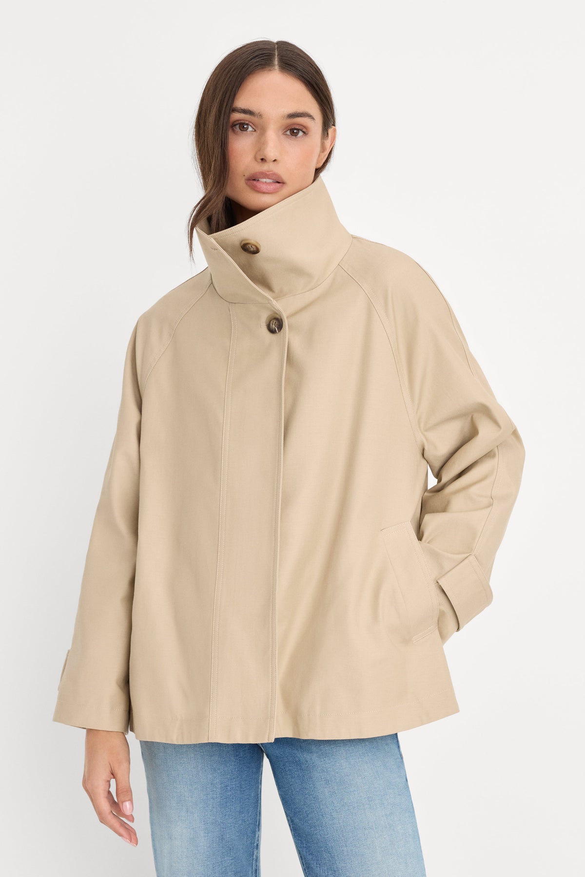 Luxury THE FUNNEL NECK TRENCH LIGHT TAUPE