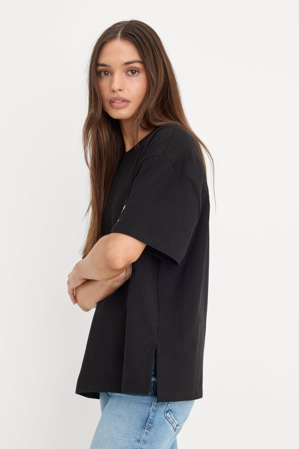 Luxury COTTON OVERSIZED TEE BLACK001