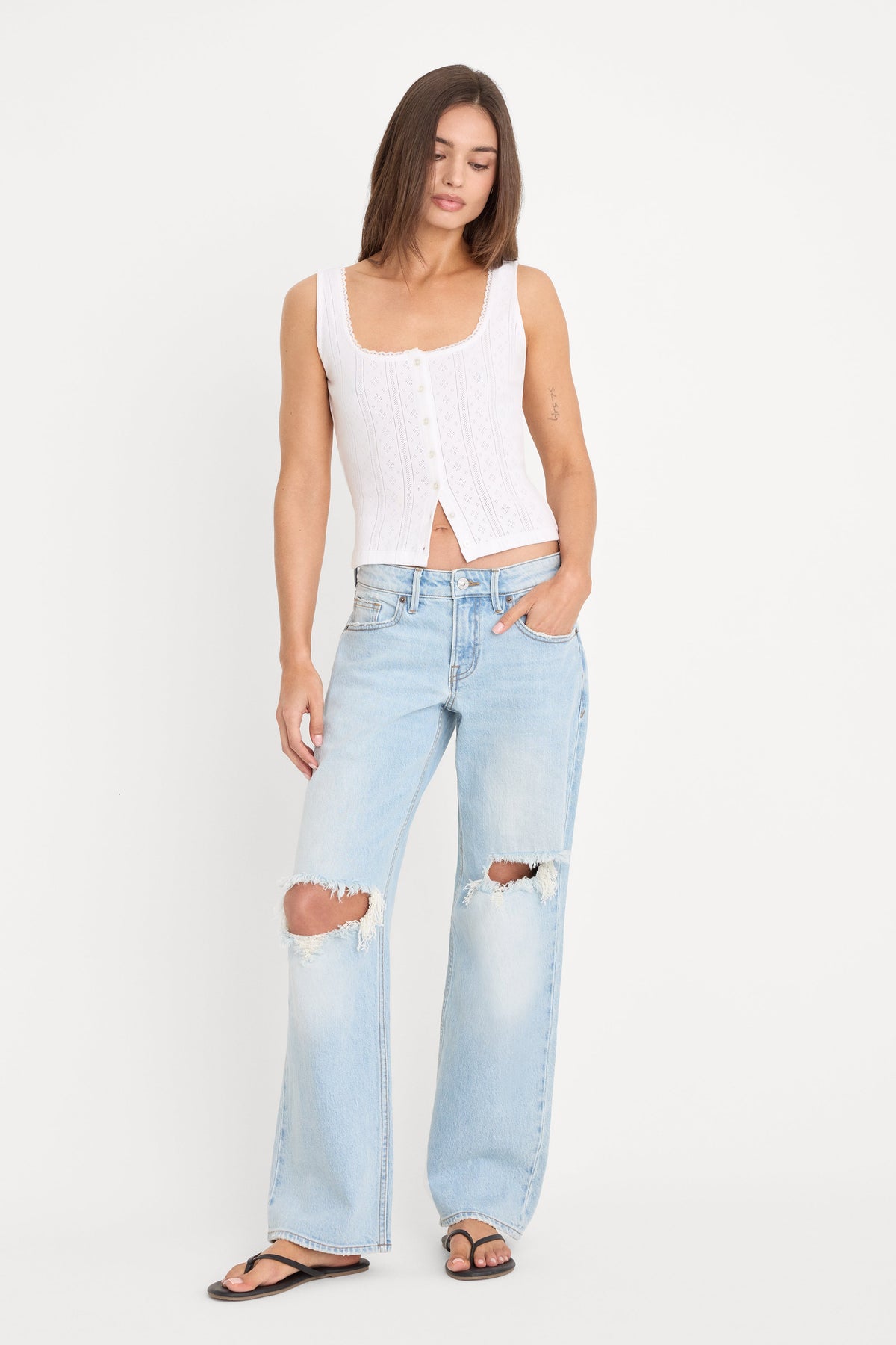 Luxury THE POINTELLE BUTTON DOWN TANK WHITE001