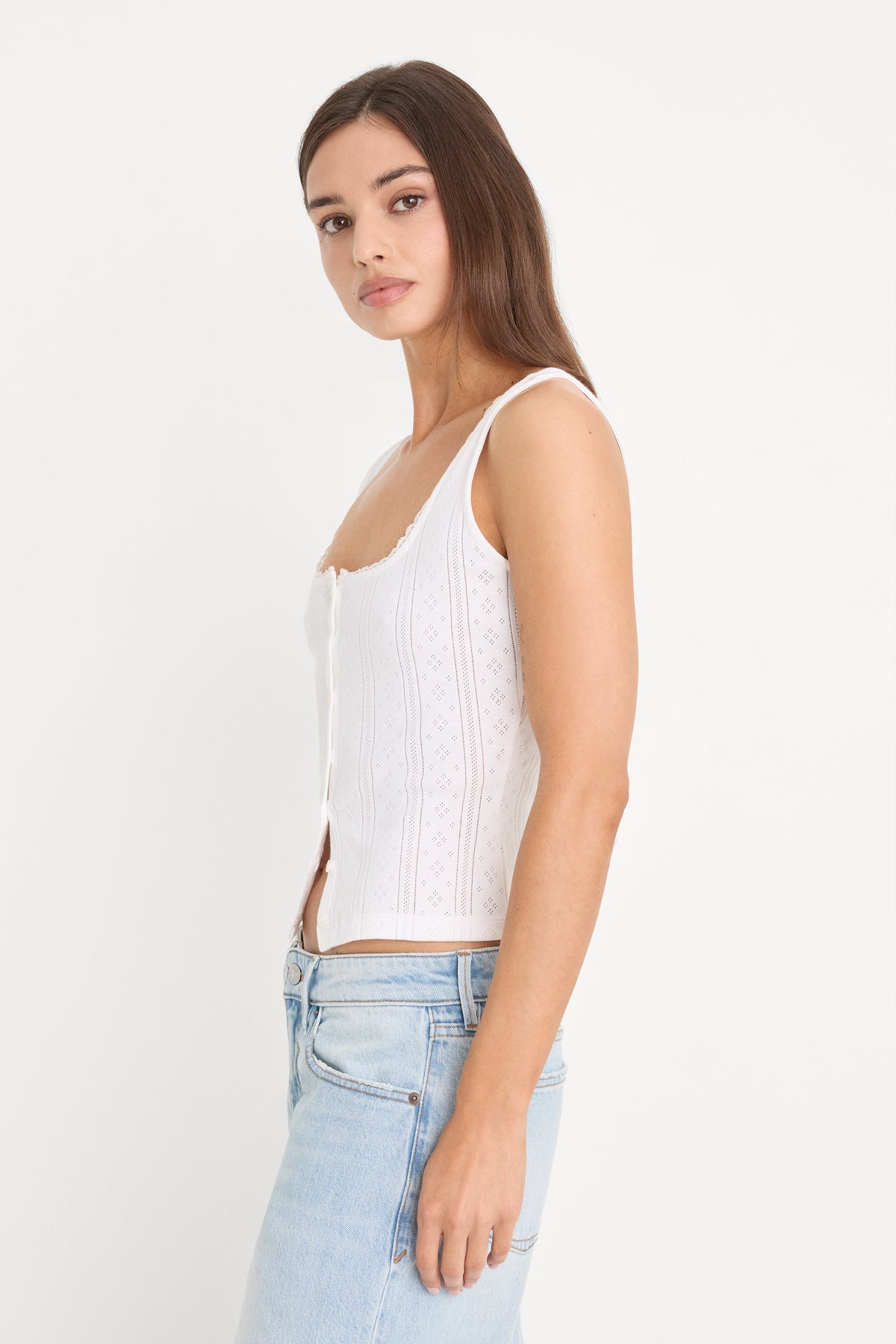Luxury THE POINTELLE BUTTON DOWN TANK WHITE001