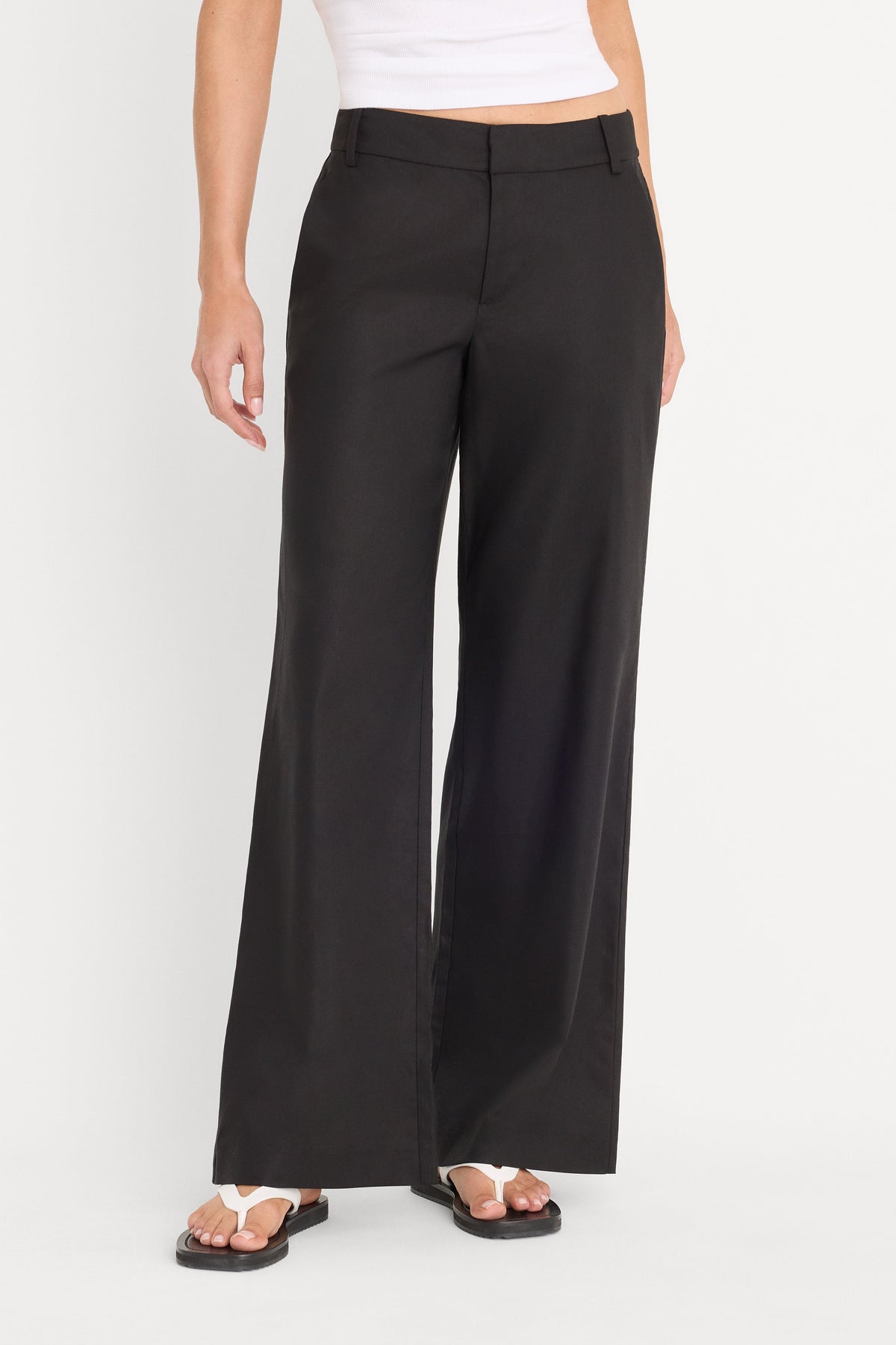Luxury THE WIDE LEG LINEN TROUSER BLACK