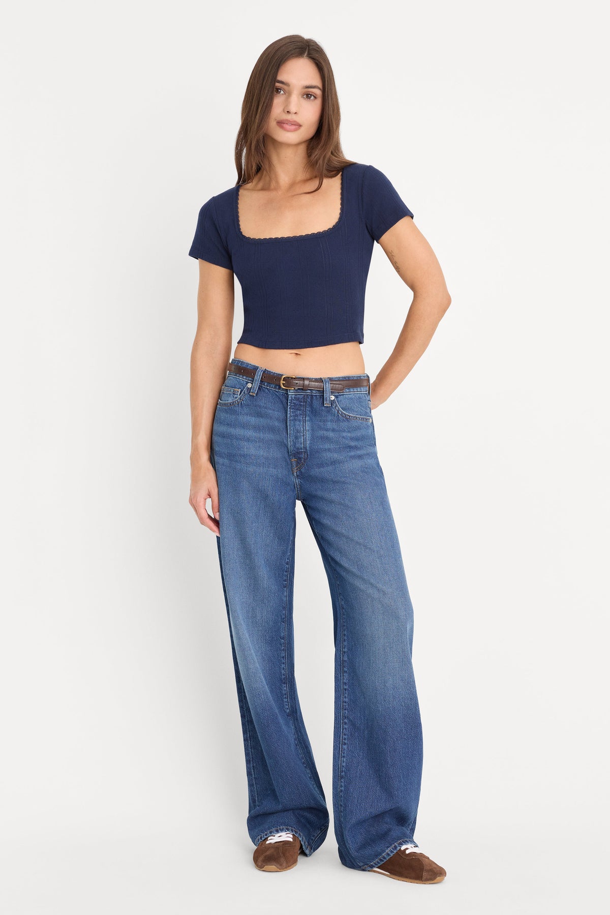 Luxury THE POINTELLE SQUARE NECK TOP HORIZON INK