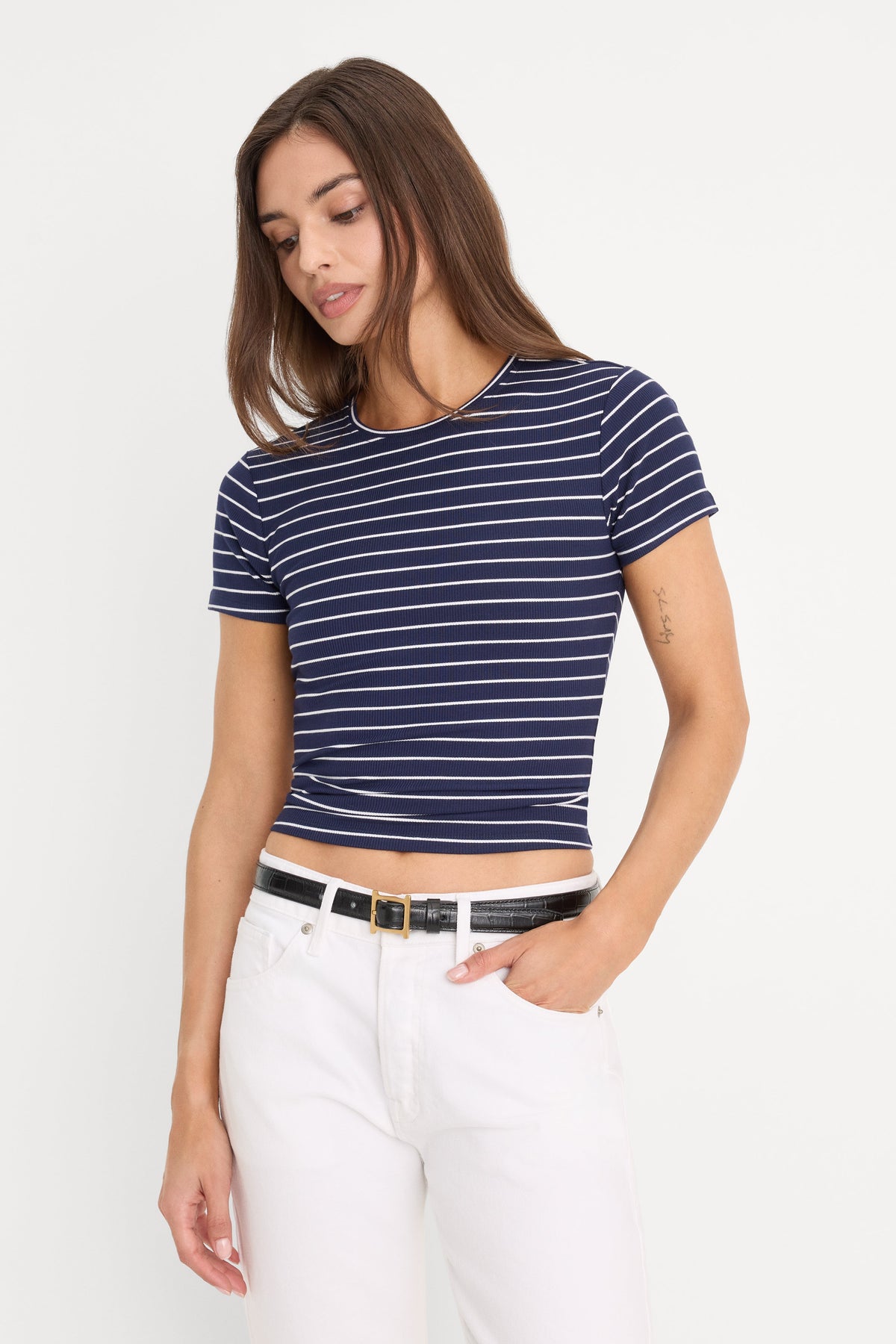 Luxury THE RIB BABY TEE SIMPLE STRIPE HORIZON INK