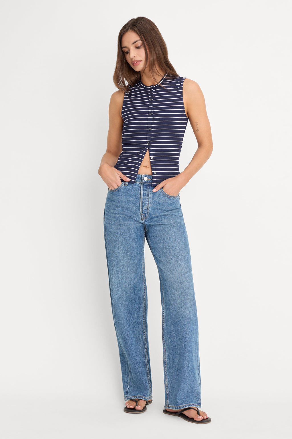Luxury THE RIB SPLAY TOP SIMPLE STRIPE HORIZON INK