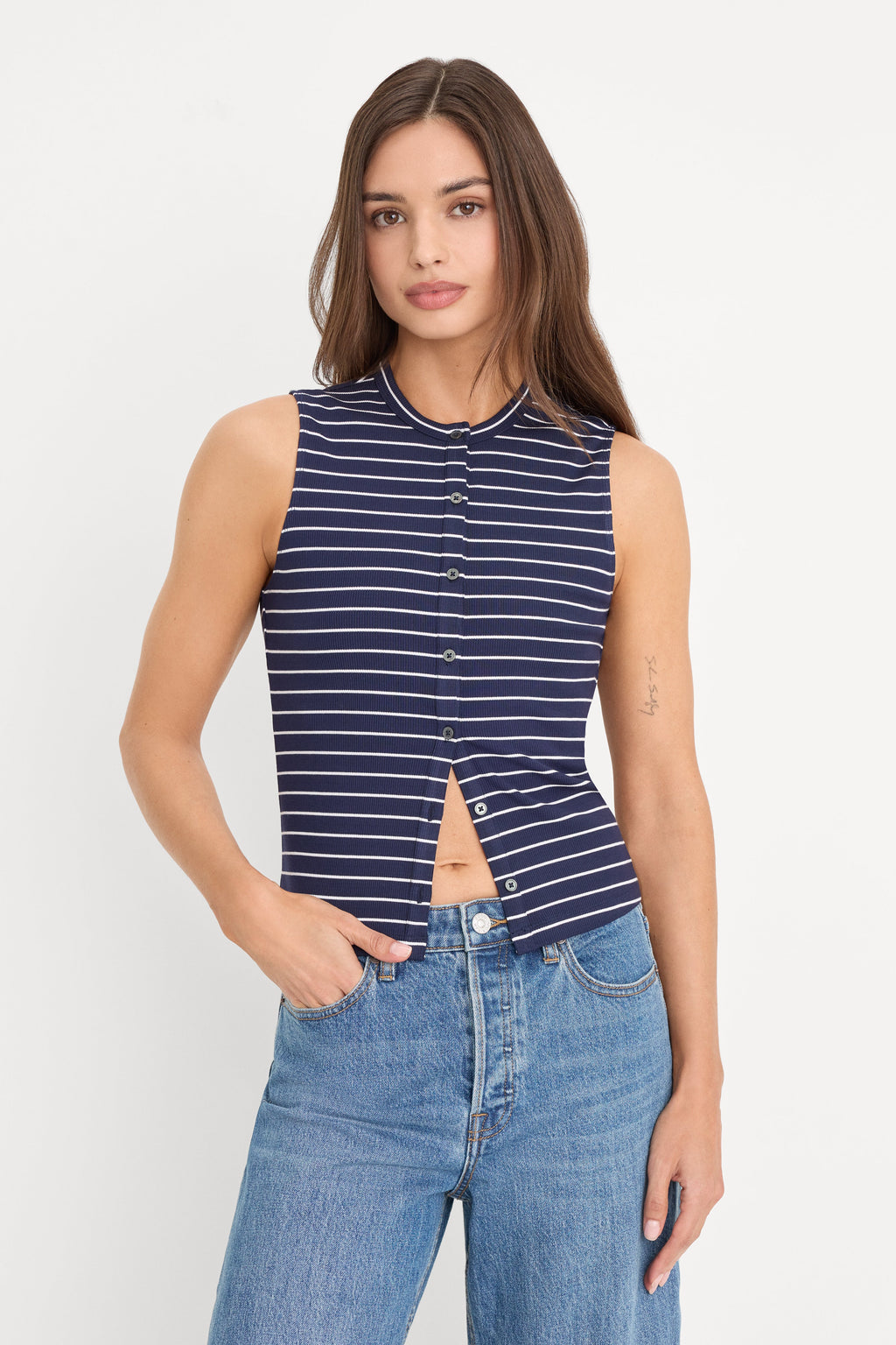 Luxury THE RIB SPLAY TOP SIMPLE STRIPE HORIZON INK