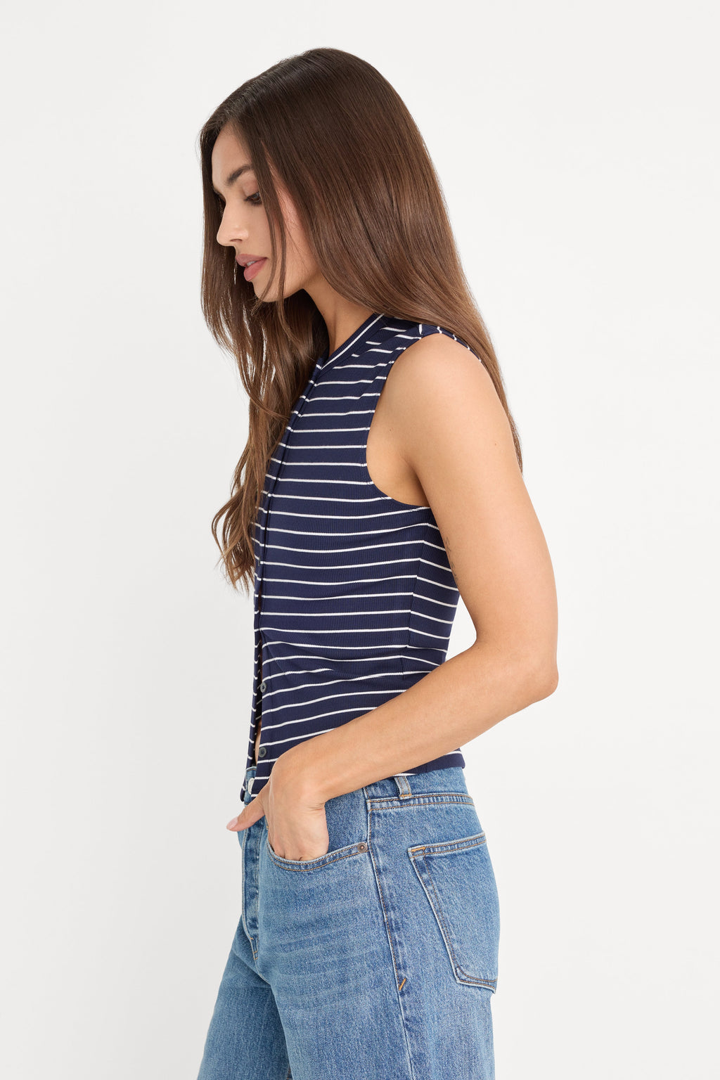 Luxury THE RIB SPLAY TOP SIMPLE STRIPE HORIZON INK