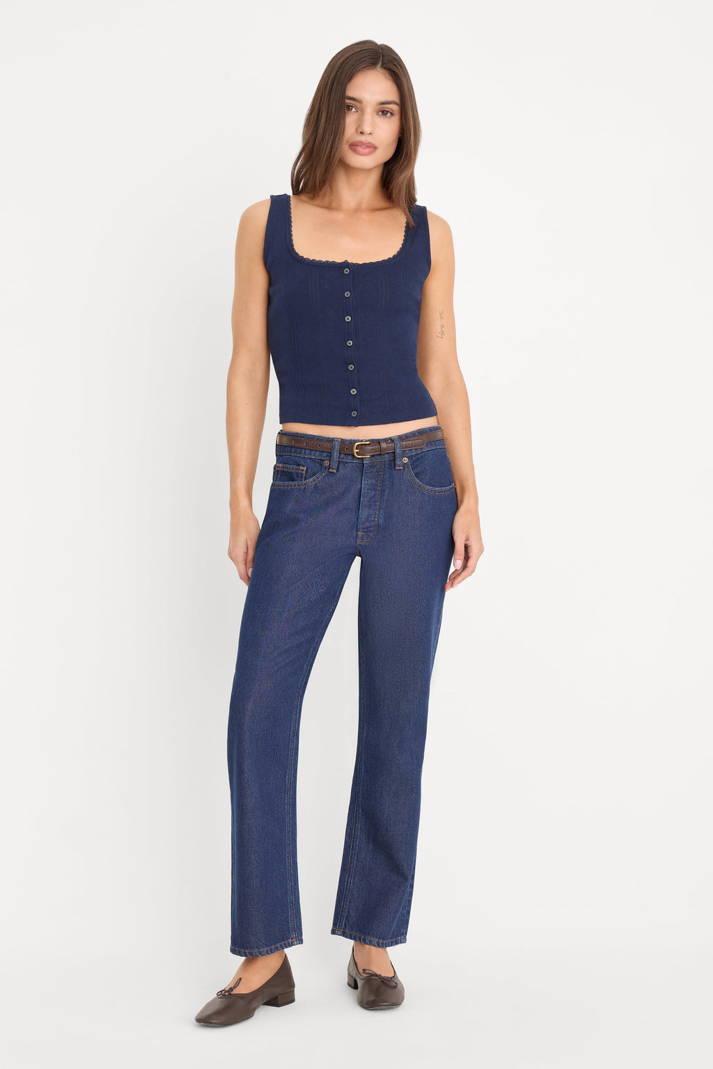 Luxury THE POINTELLE BUTTON DOWN TANK HORIZON INK