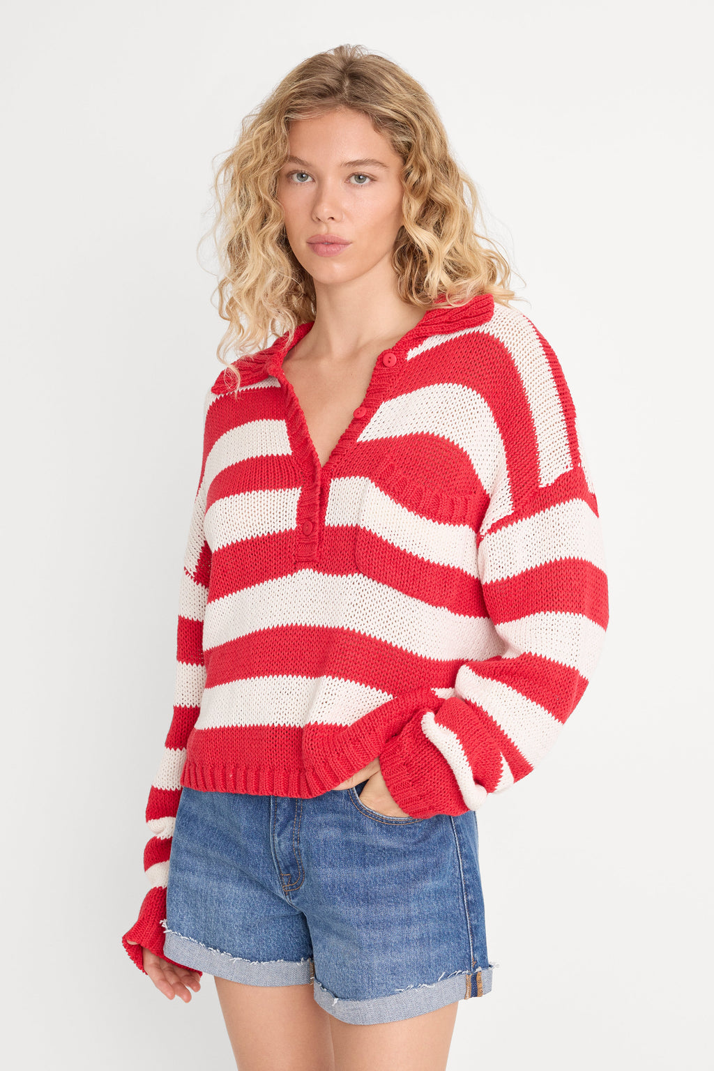 Luxury THE HARBOR SWEATER POP RED STRIPE