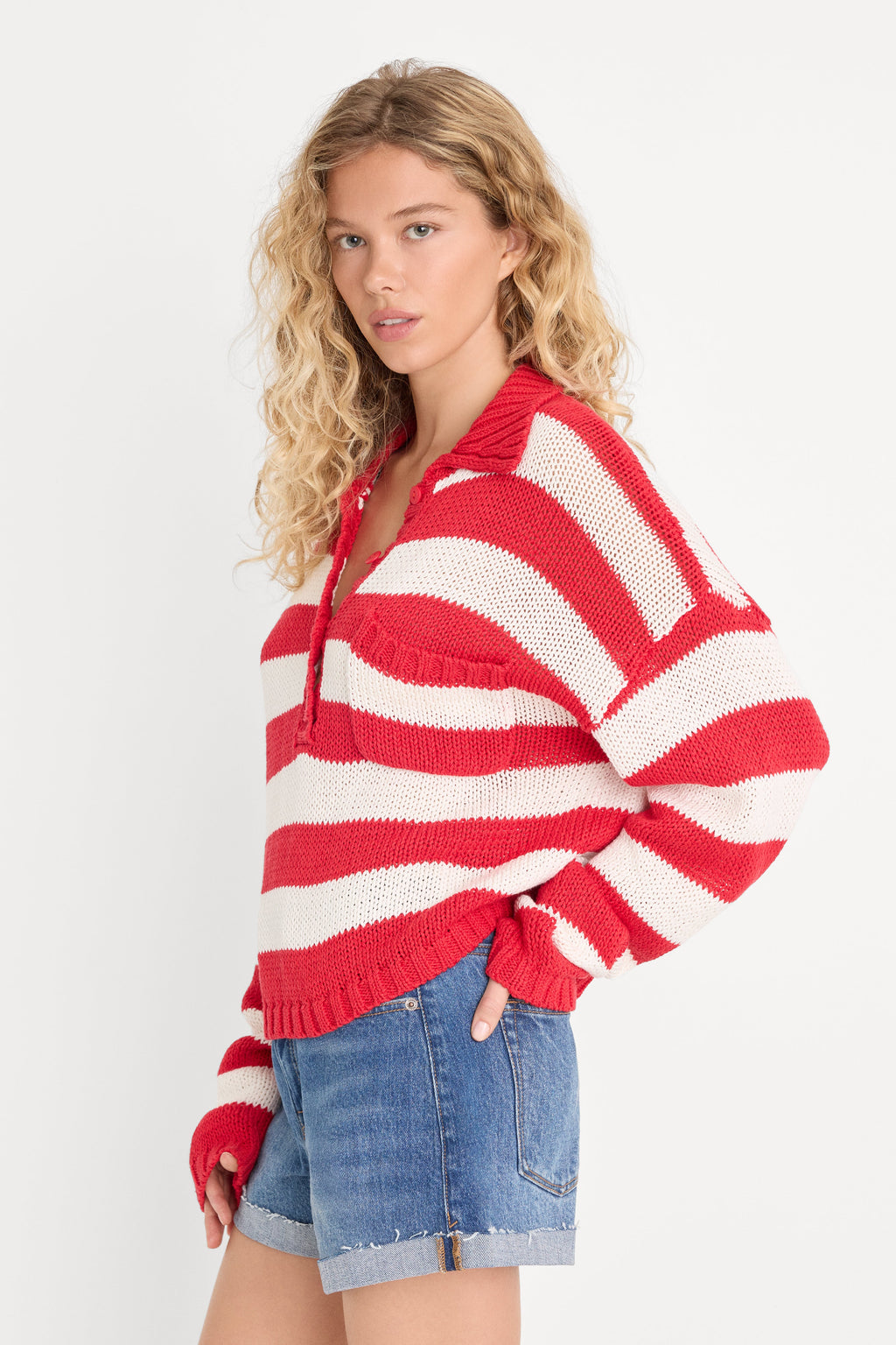 Luxury THE HARBOR SWEATER POP RED STRIPE