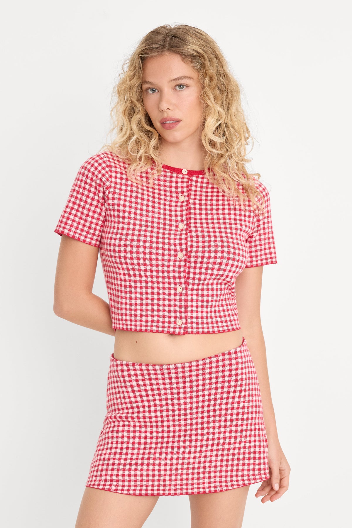 Luxury THE KEEPSAKE CARDIGAN CHERRY GINGHAM