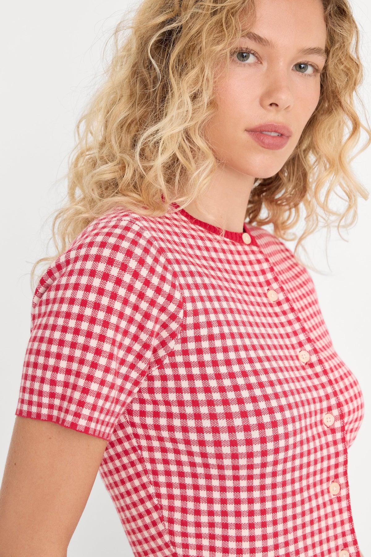 Luxury THE KEEPSAKE CARDIGAN CHERRY GINGHAM