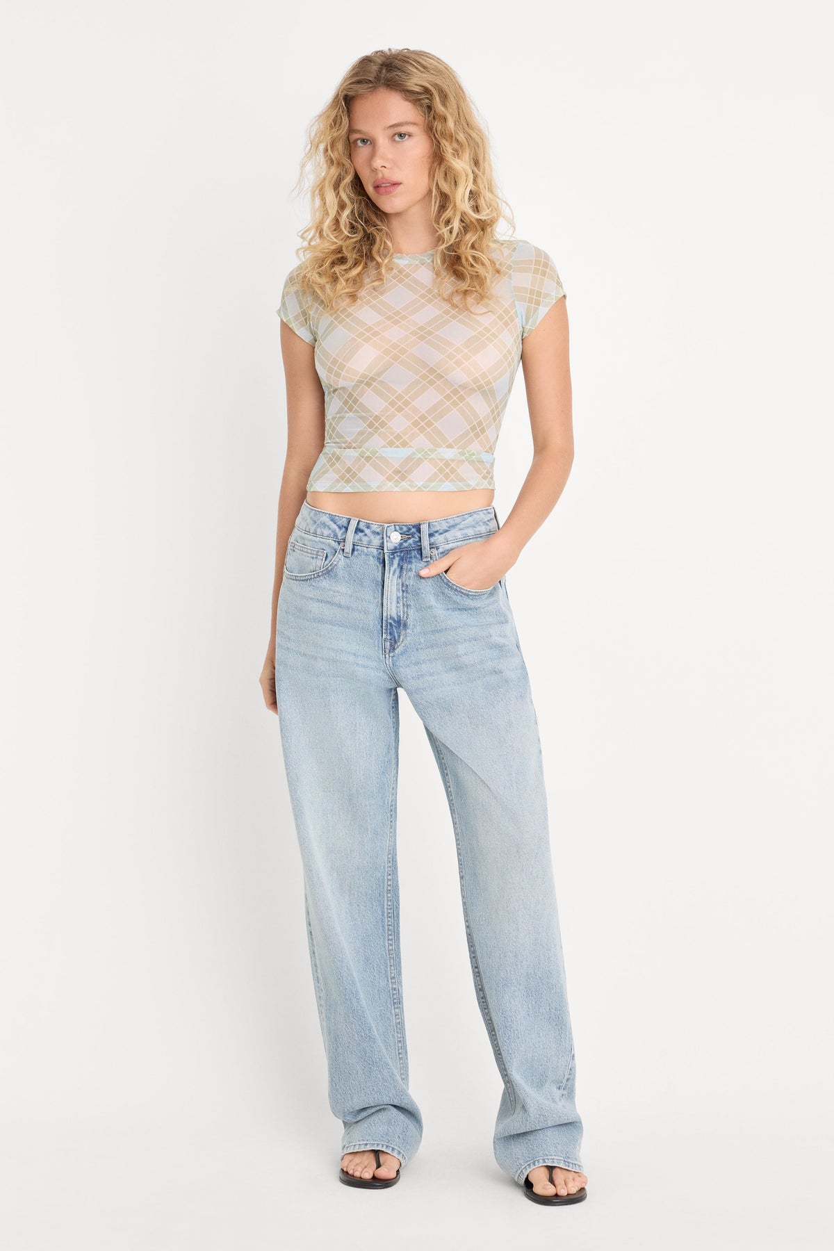 Luxury THE MESH BABY TEE SUMMER PLAID HONEY
