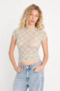 Luxury THE MESH BABY TEE SUMMER PLAID HONEY