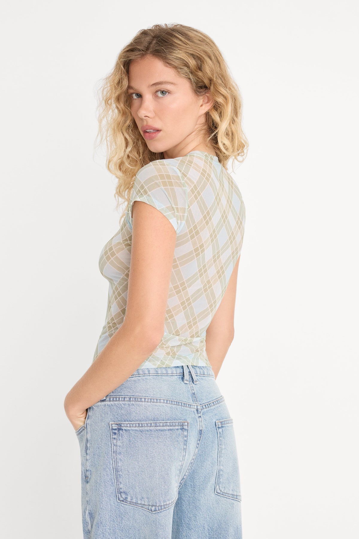 Luxury THE MESH BABY TEE SUMMER PLAID HONEY