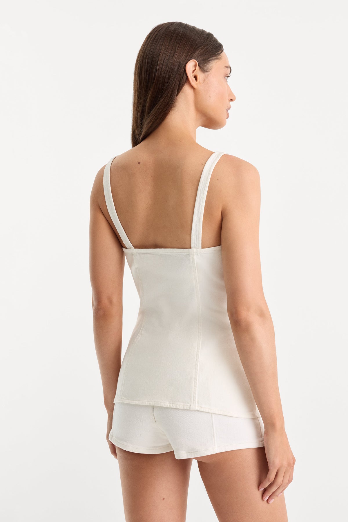 Luxury SLEEVELESS DENIM BUTTON FRONT TOP COTTON WHITE