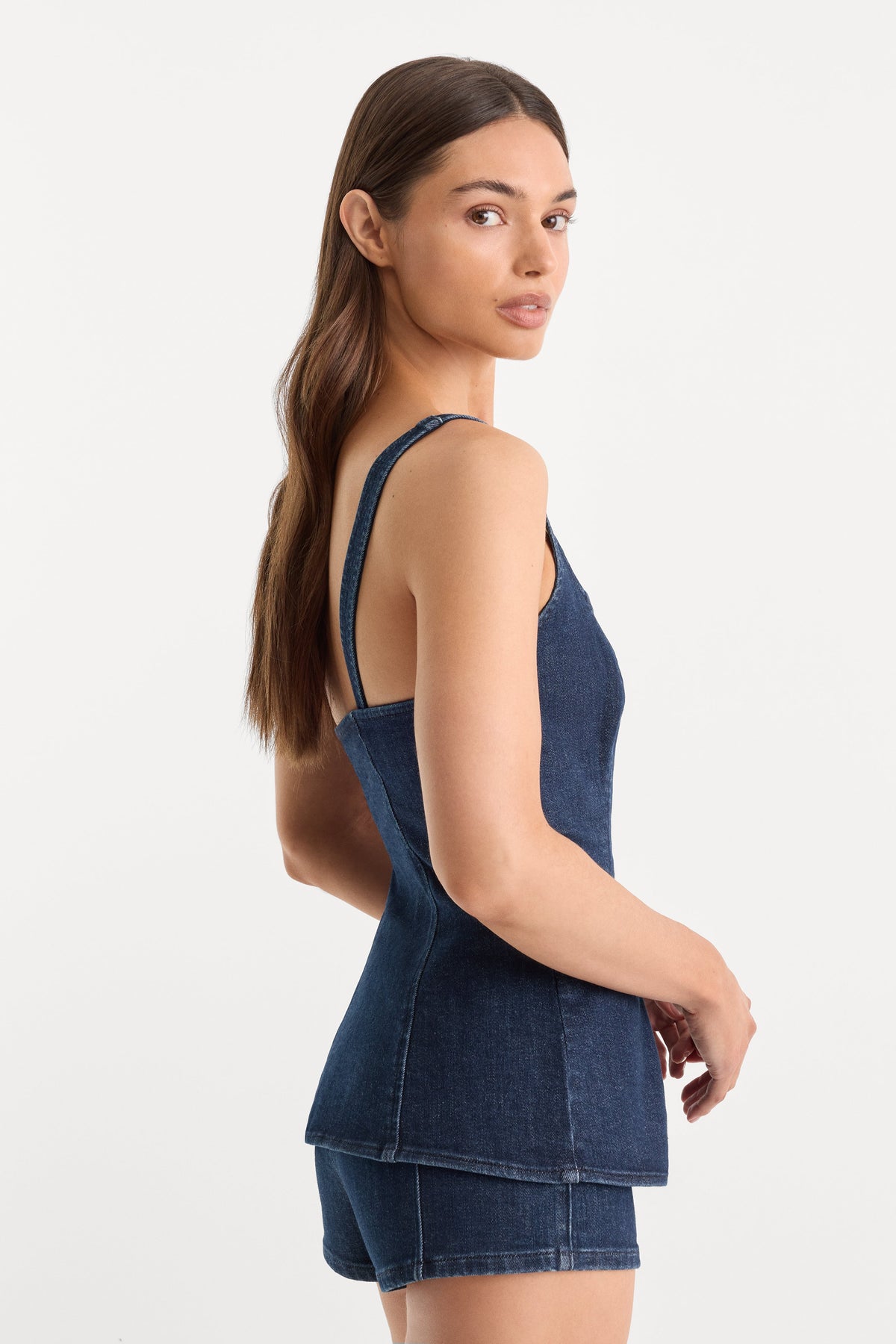 Luxury SLEEVELESS DENIM BUTTON FRONT TOP INDIGO1169