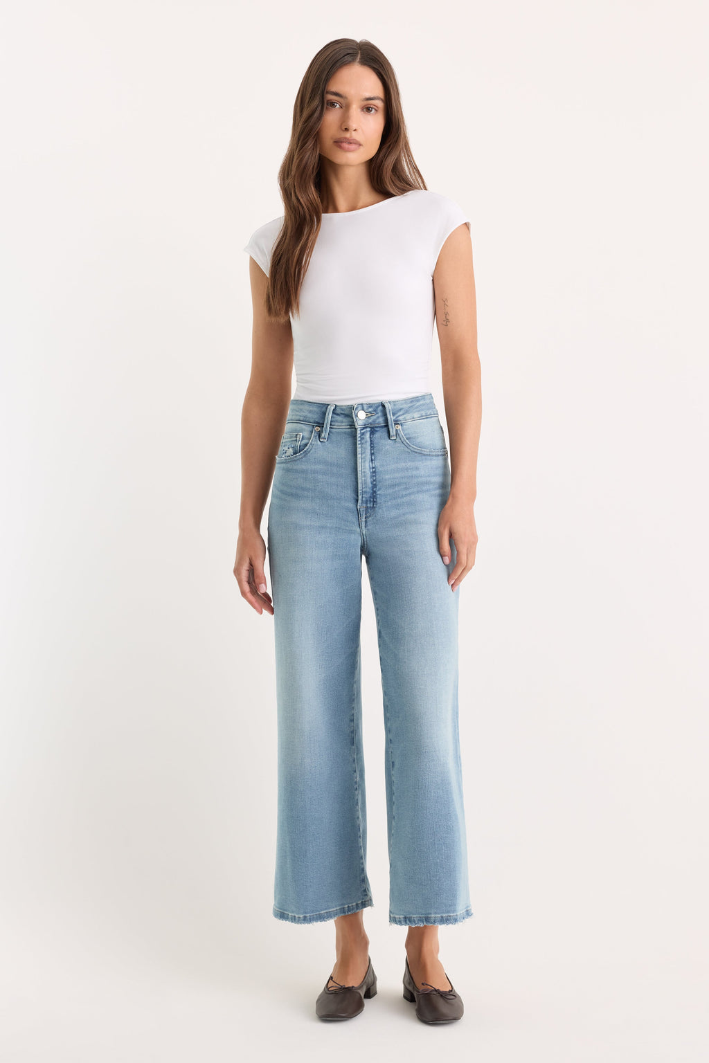Luxury SOFT TECH GOOD WAIST PALAZZO CROPPED JEANS INDIGO1225