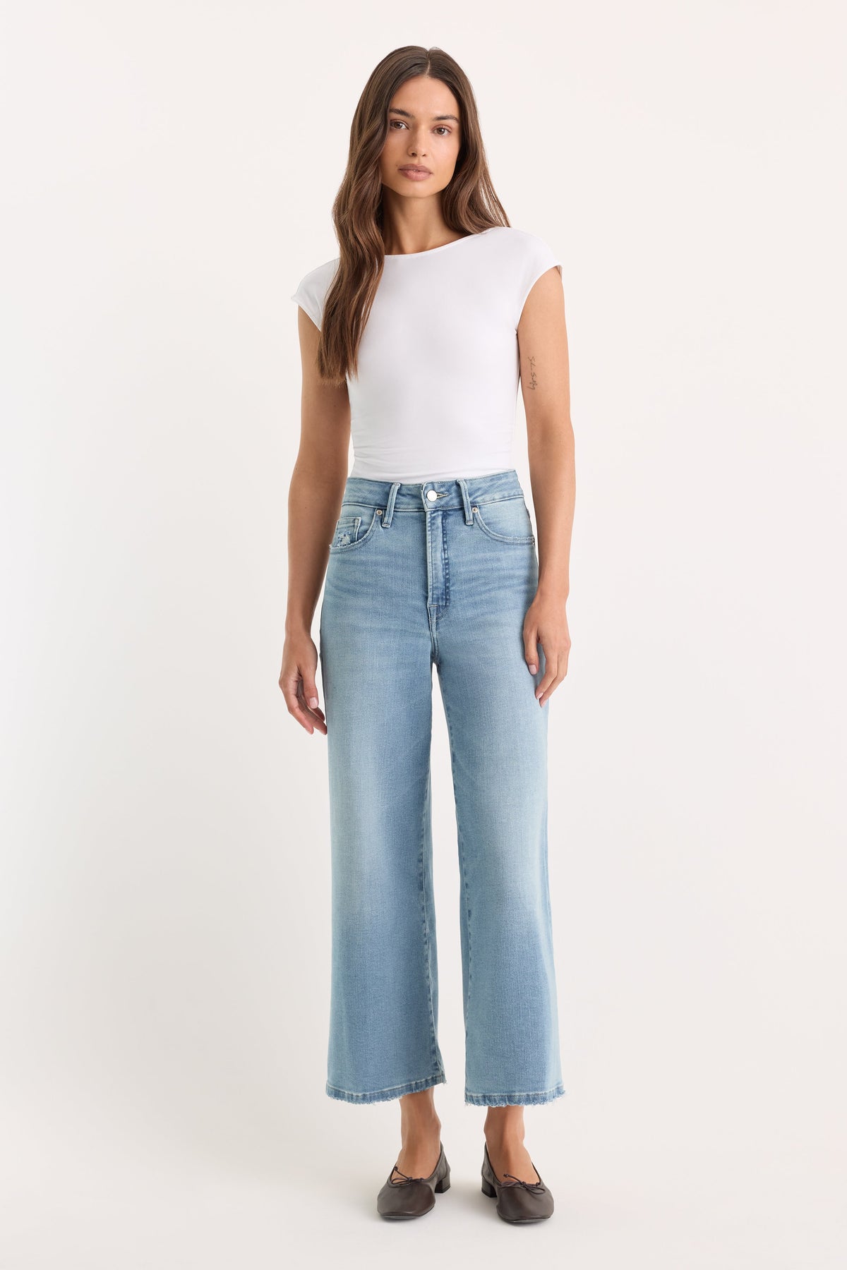 Luxury SOFT TECH GOOD WAIST PALAZZO CROPPED JEANS INDIGO1225