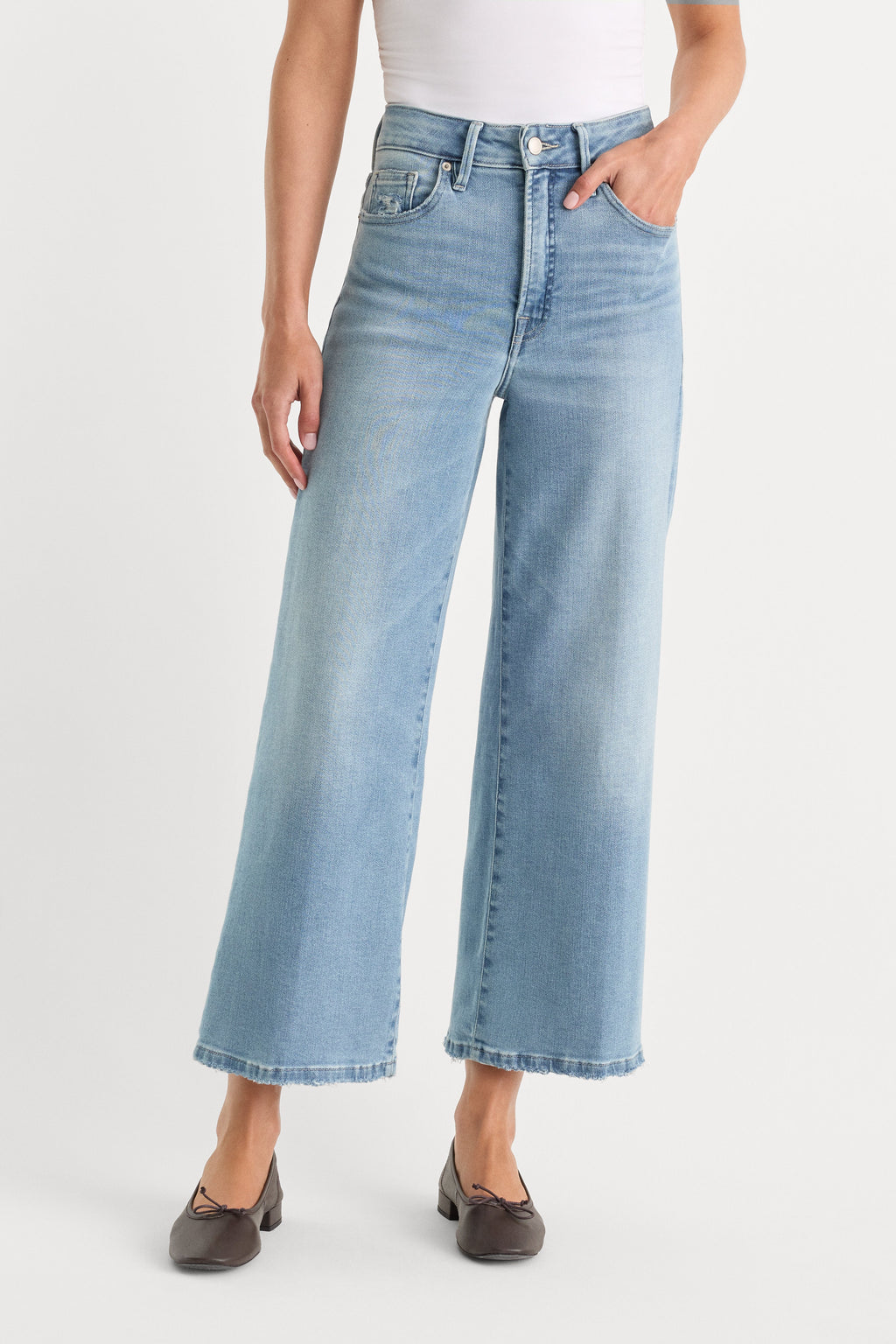 Luxury SOFT TECH GOOD WAIST PALAZZO CROPPED JEANS INDIGO1225