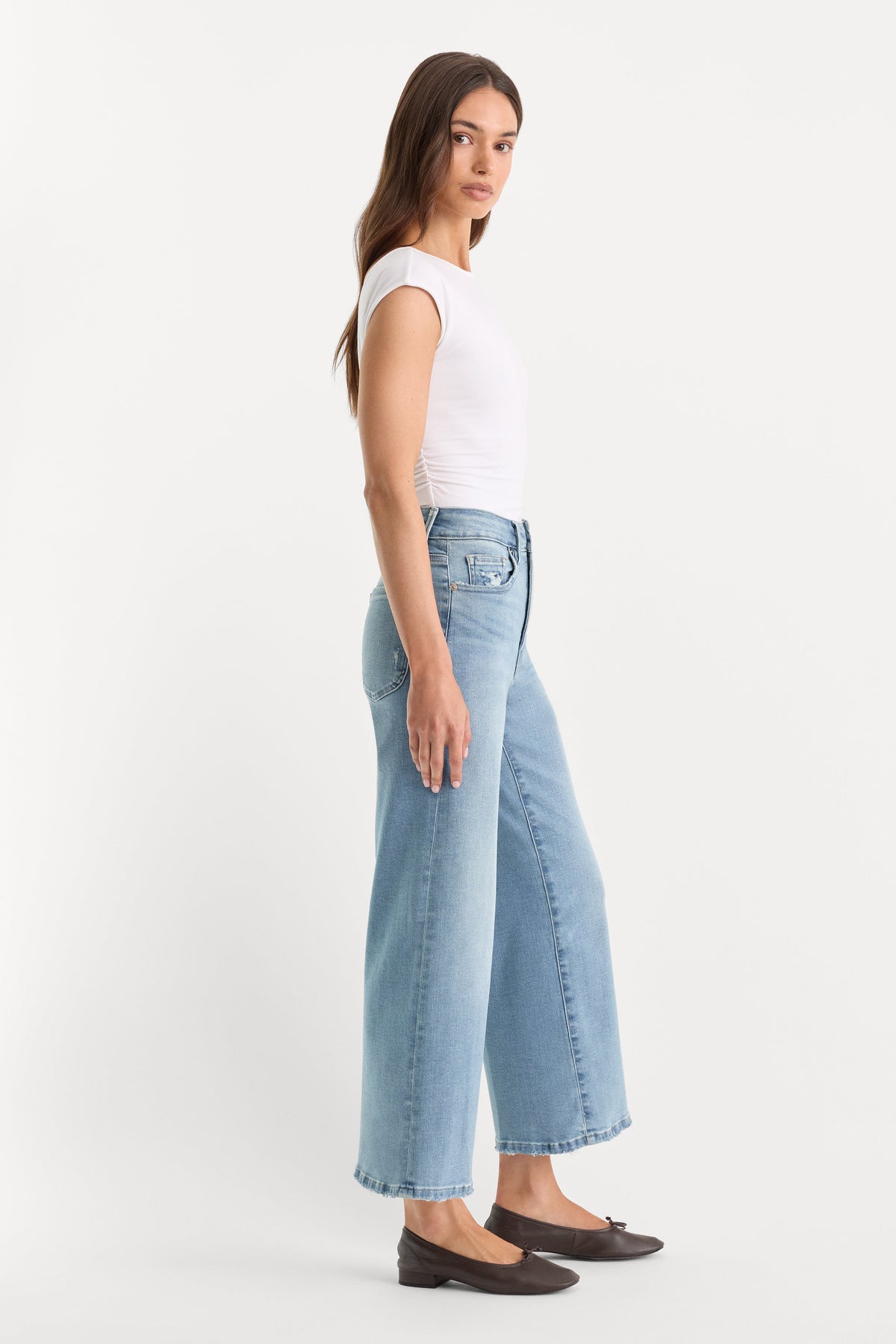Luxury SOFT TECH GOOD WAIST PALAZZO CROPPED JEANS INDIGO1225