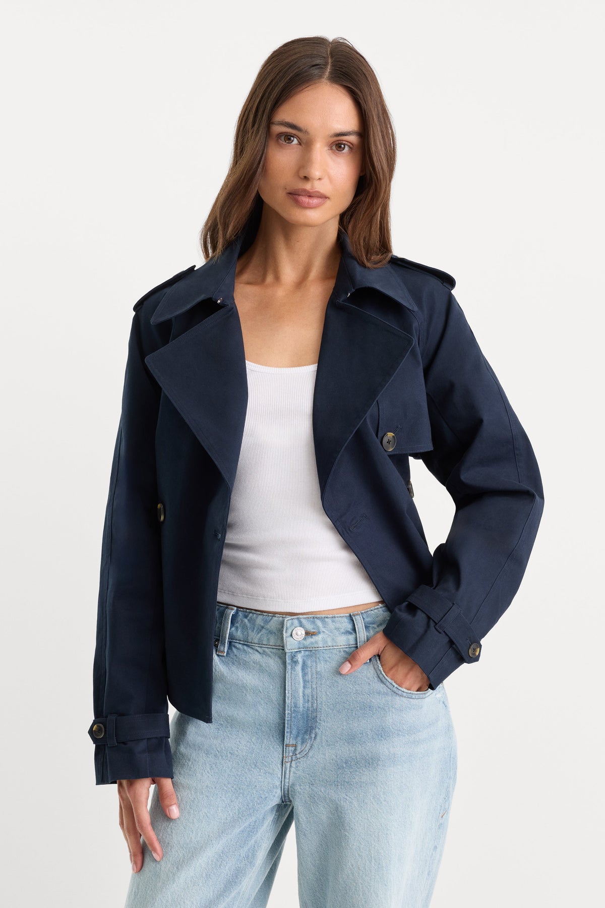 Luxury THE CROPPED TRENCH JACKET NEW NAVY002