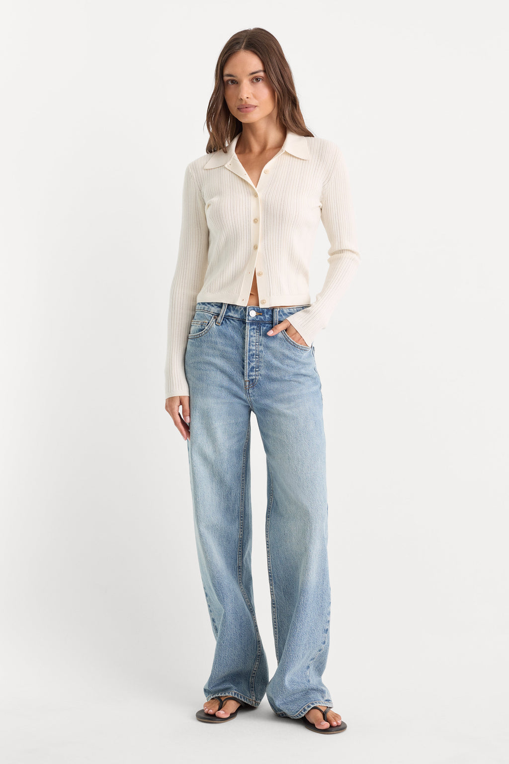 Luxury THE LADDER RIB CARDIGAN CHALK