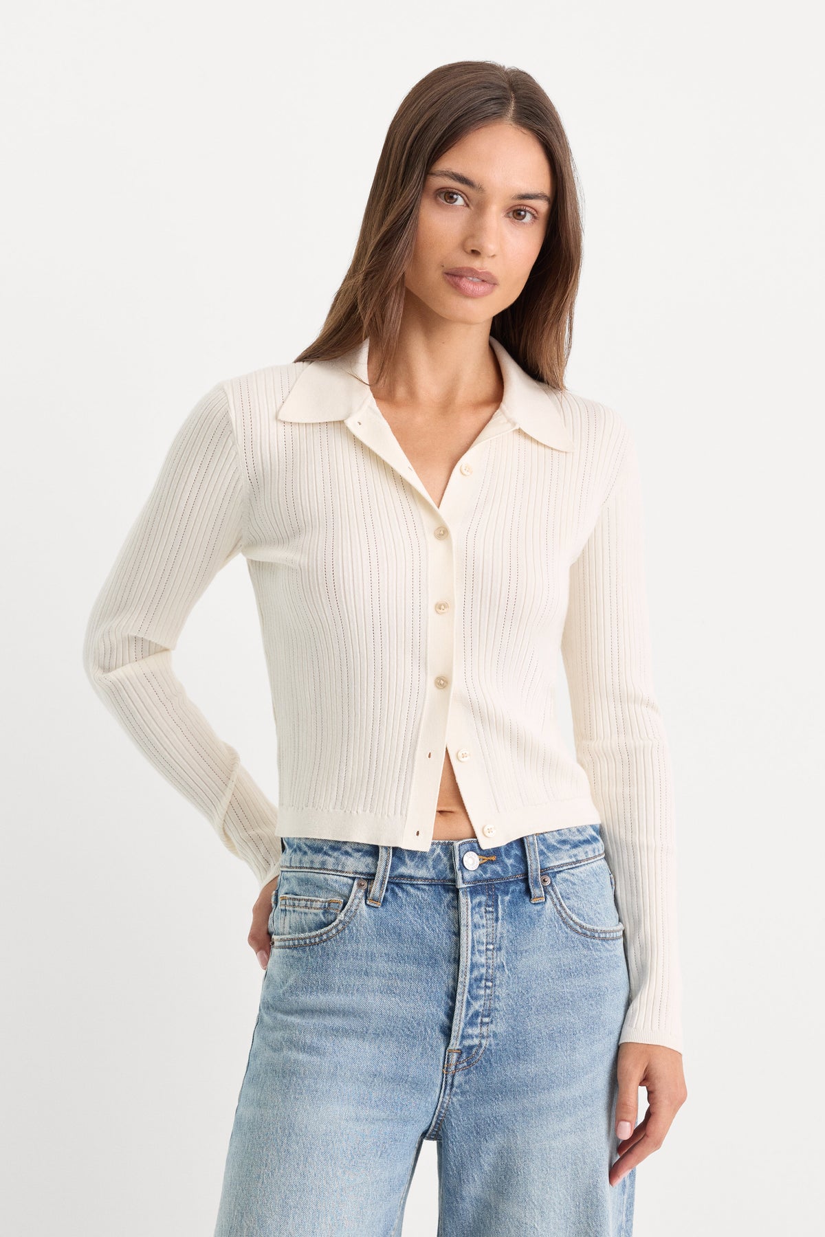 Luxury THE LADDER RIB CARDIGAN CHALK