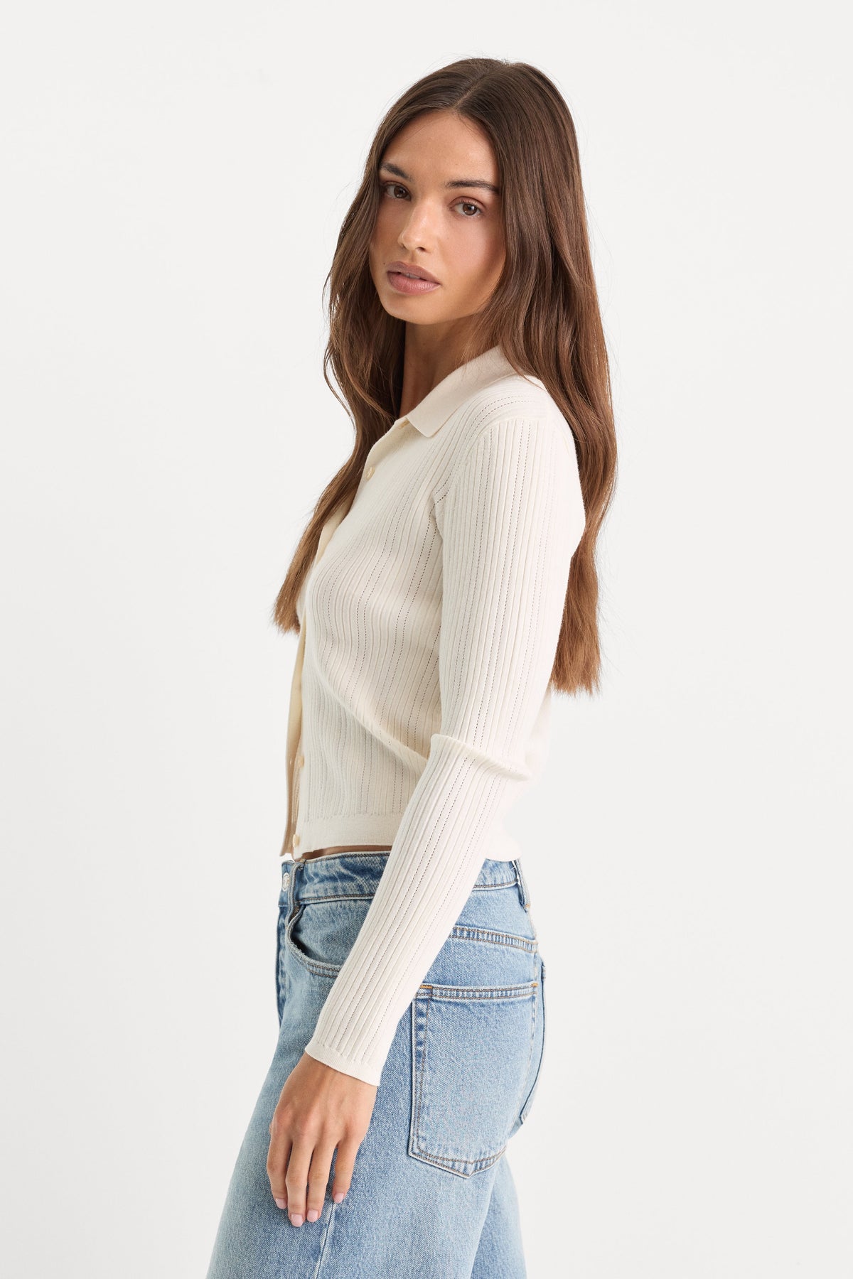 Luxury THE LADDER RIB CARDIGAN CHALK